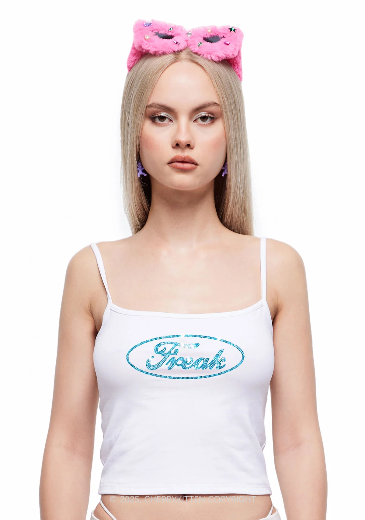 Rhinestone Oval Freak Y2K Spaghetti Strap Cami Cherrykitten - Image 2