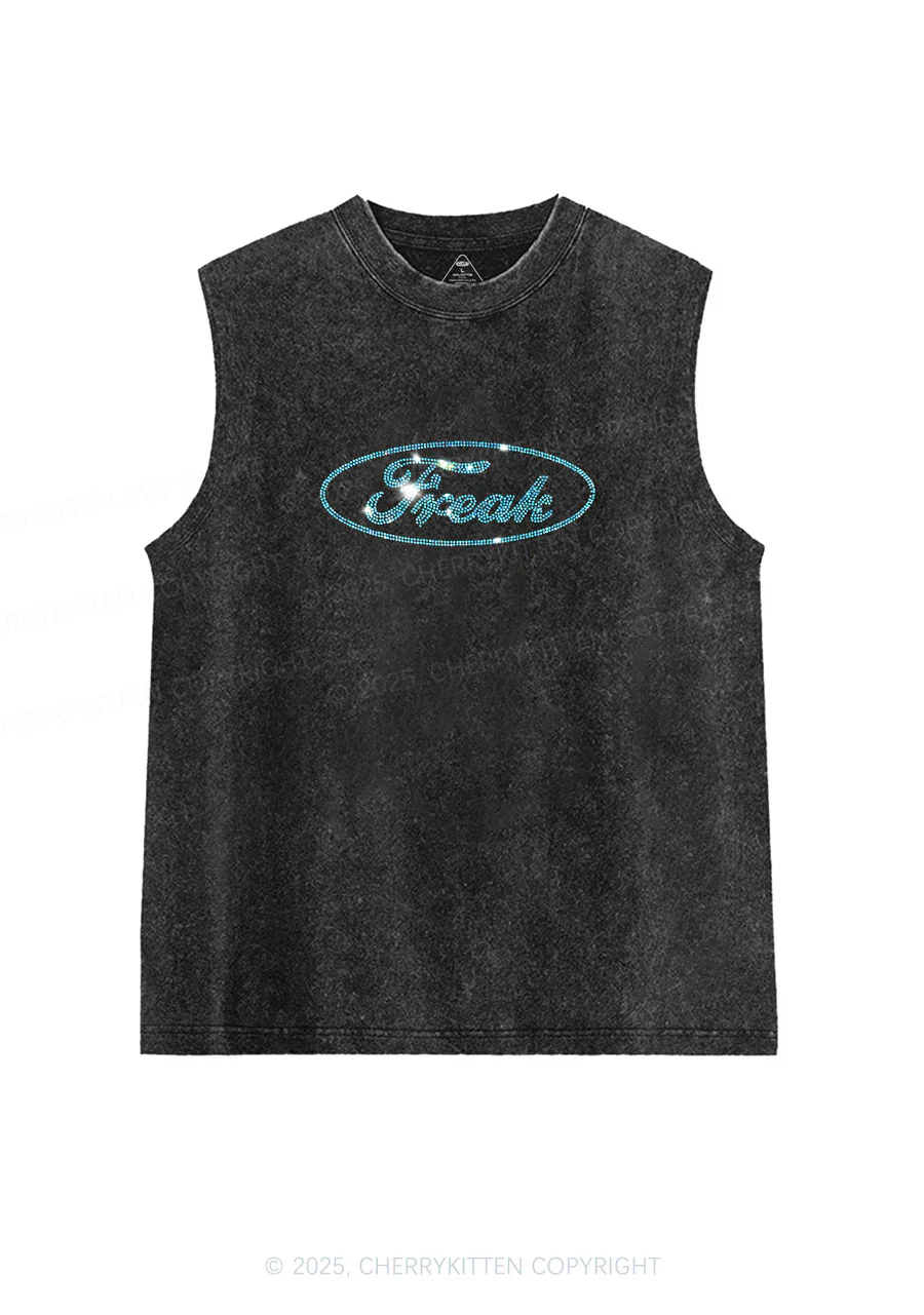 Rhinestone Oval Freak Y2K Washed Muscle Tank Cherrykitten - Image 2