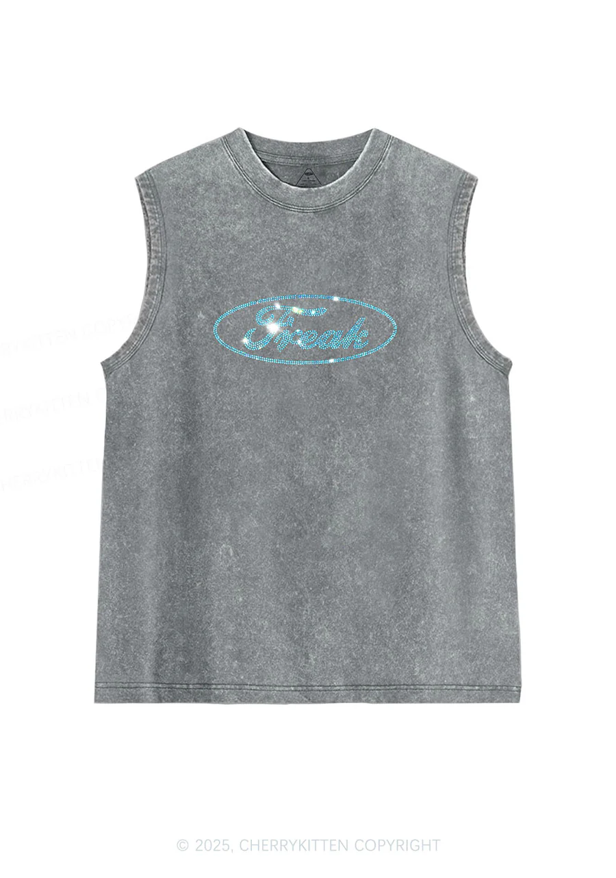 Rhinestone Oval Freak Y2K Washed Muscle Tank Cherrykitten - Image 4