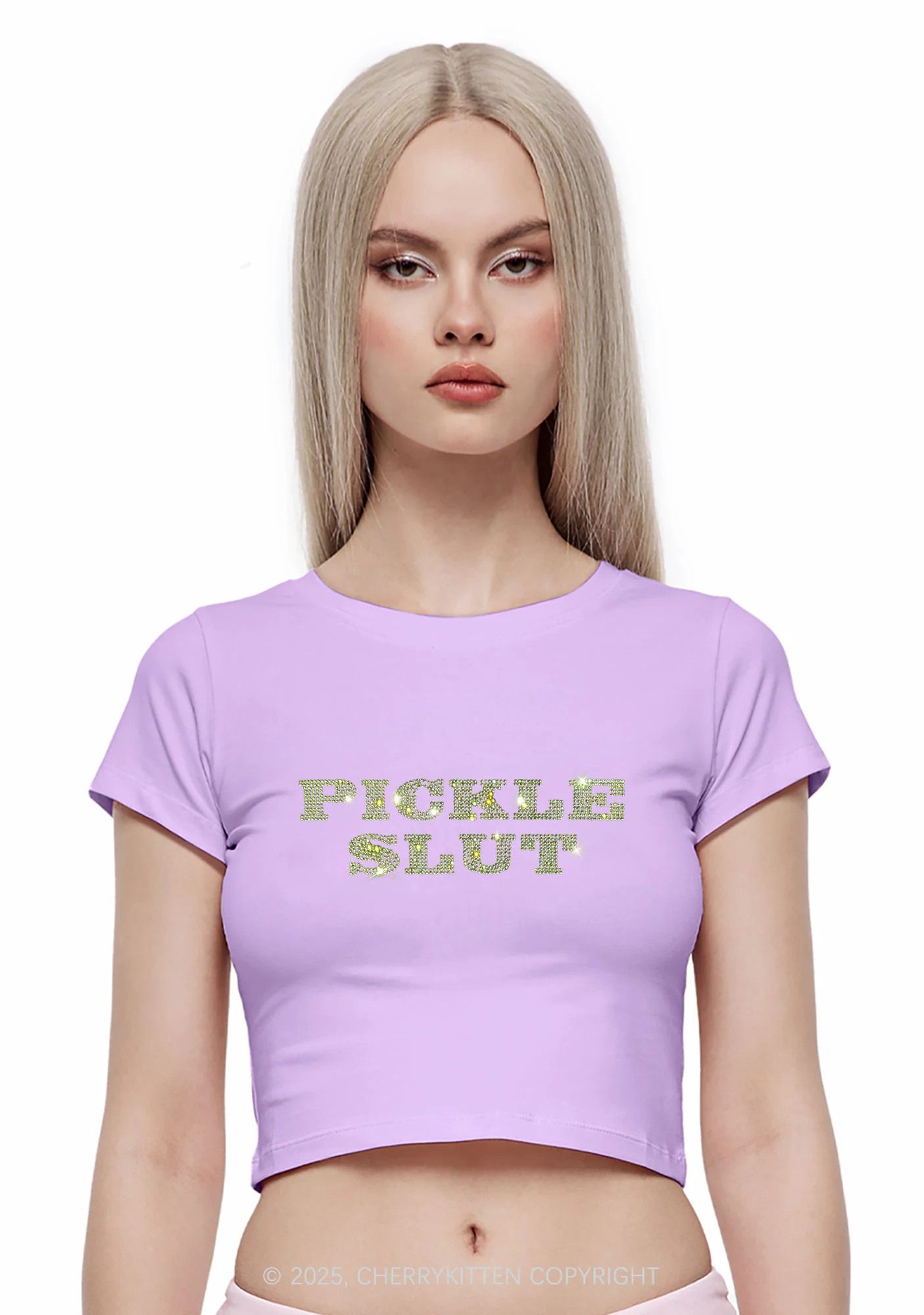 Rhinestone Pickle Slxt Y2K Baby Tee Cherrykitten - Image 3