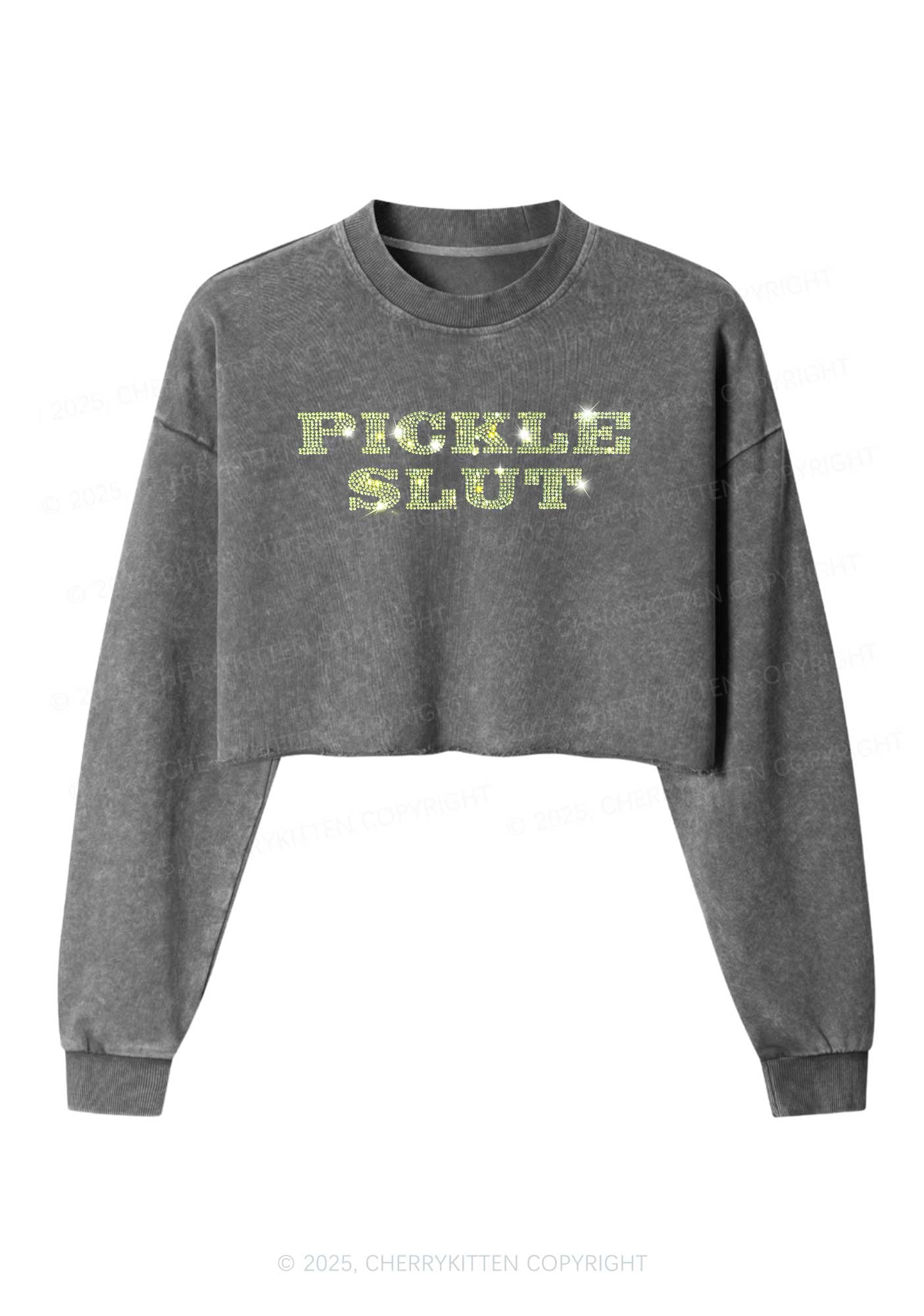 Rhinestone Pickle Slxt Y2K Crop Washed Sweatshirts Cherrykitten - Image 3