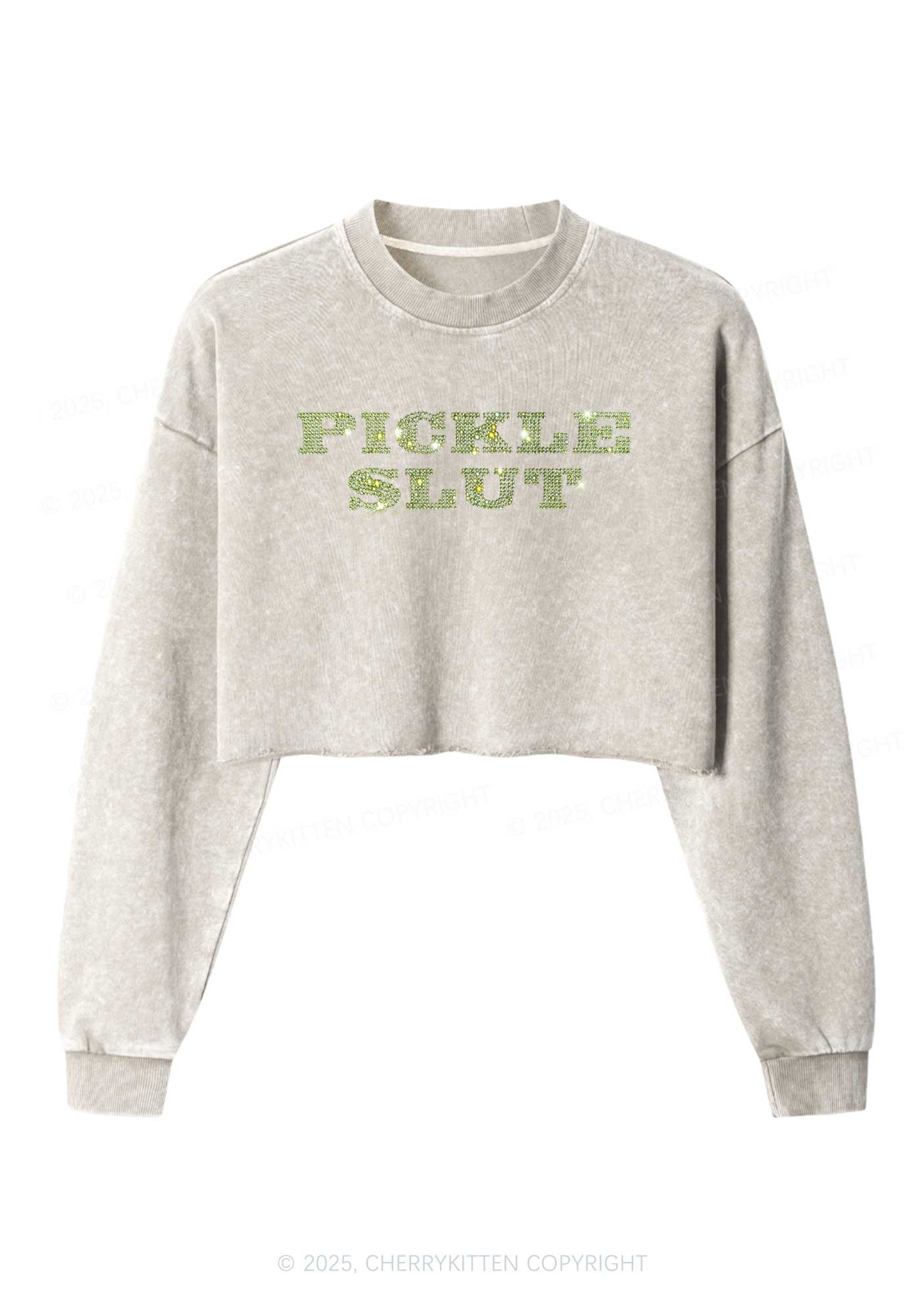 Rhinestone Pickle Slxt Y2K Crop Washed Sweatshirts Cherrykitten - Image 4