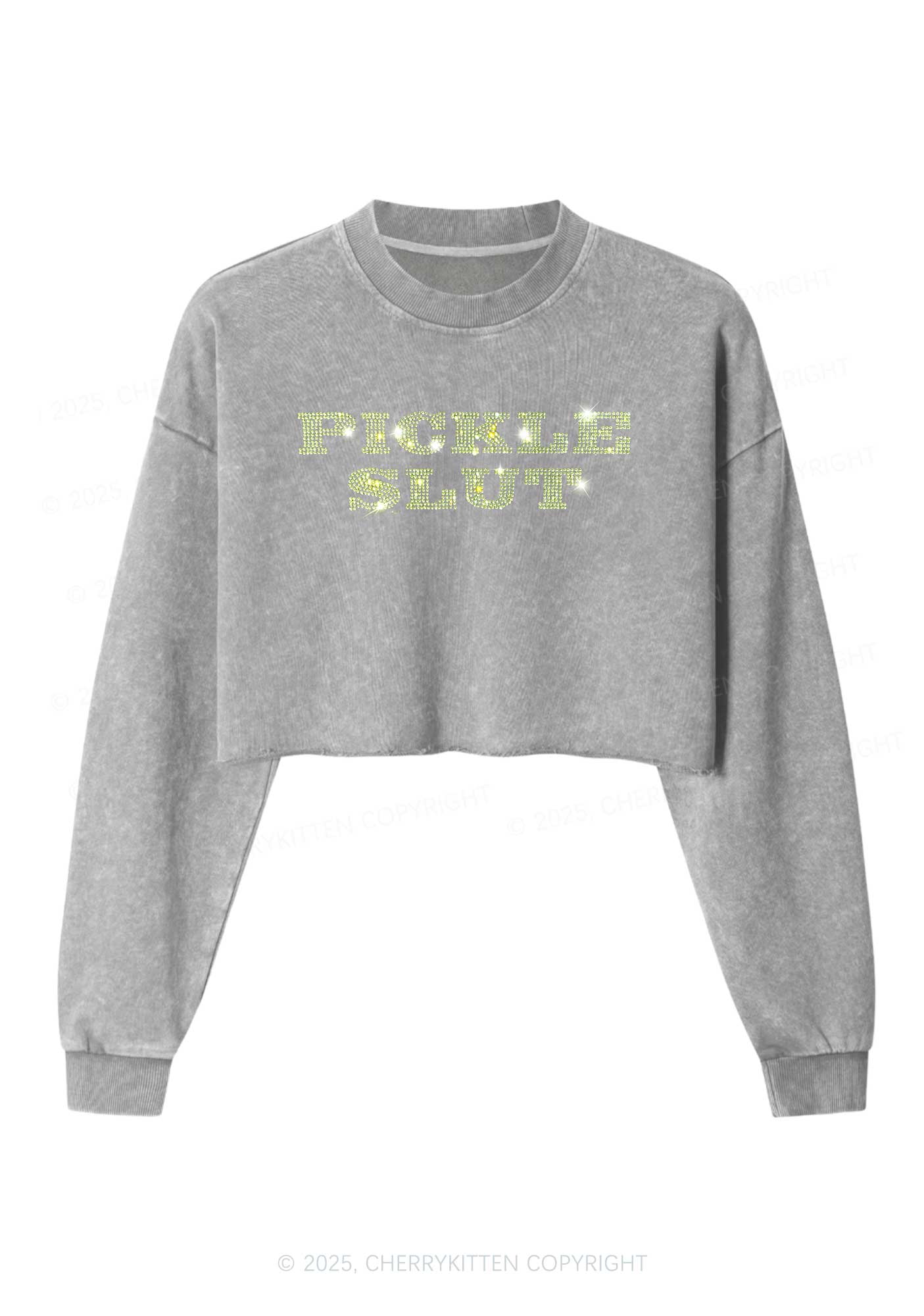 Rhinestone Pickle Slxt Y2K Crop Washed Sweatshirts Cherrykitten - Image 5