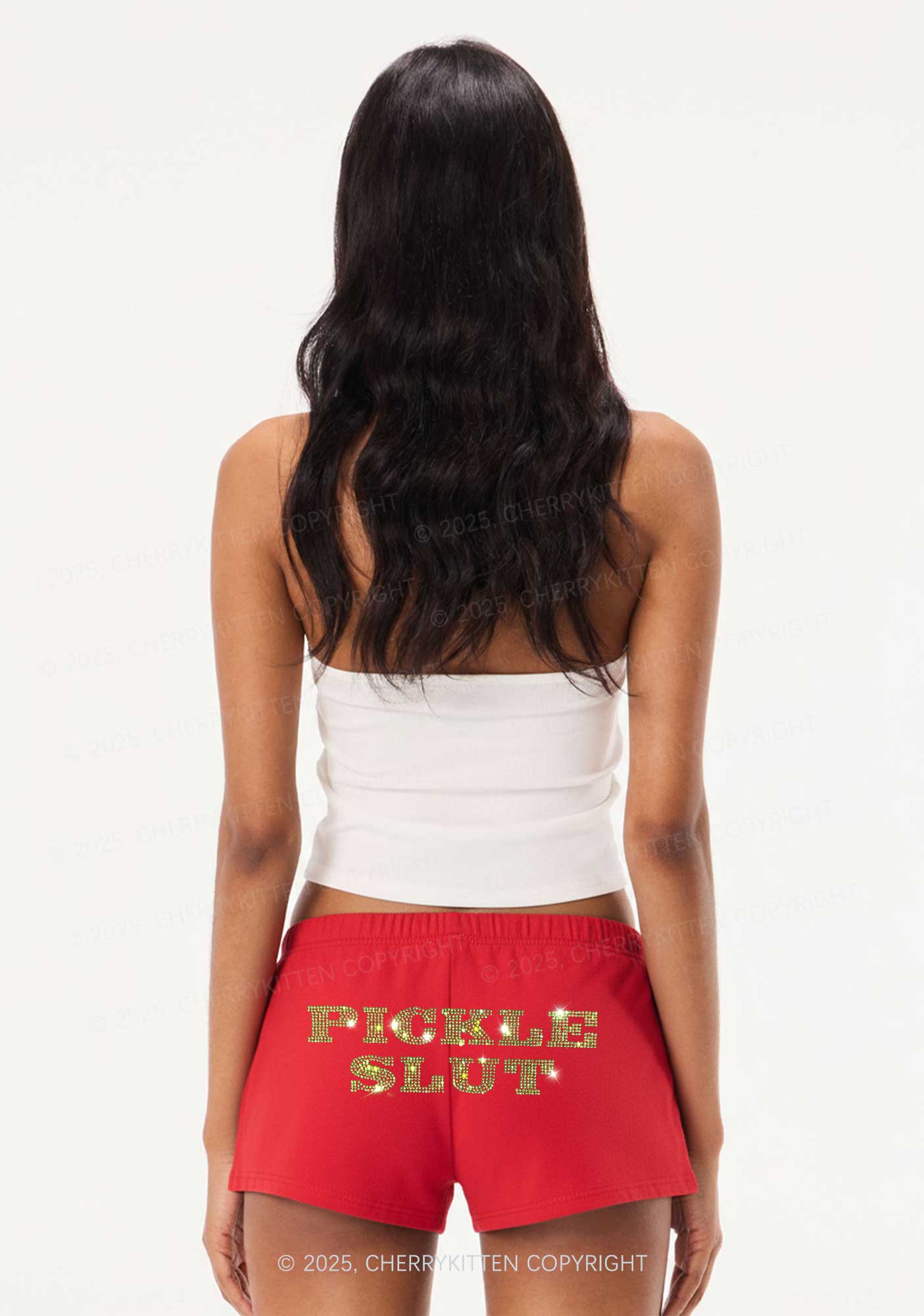Rhinestone Pickle Slxt Y2K Drawstring Mini Shorts Cherrykitten - Image 2