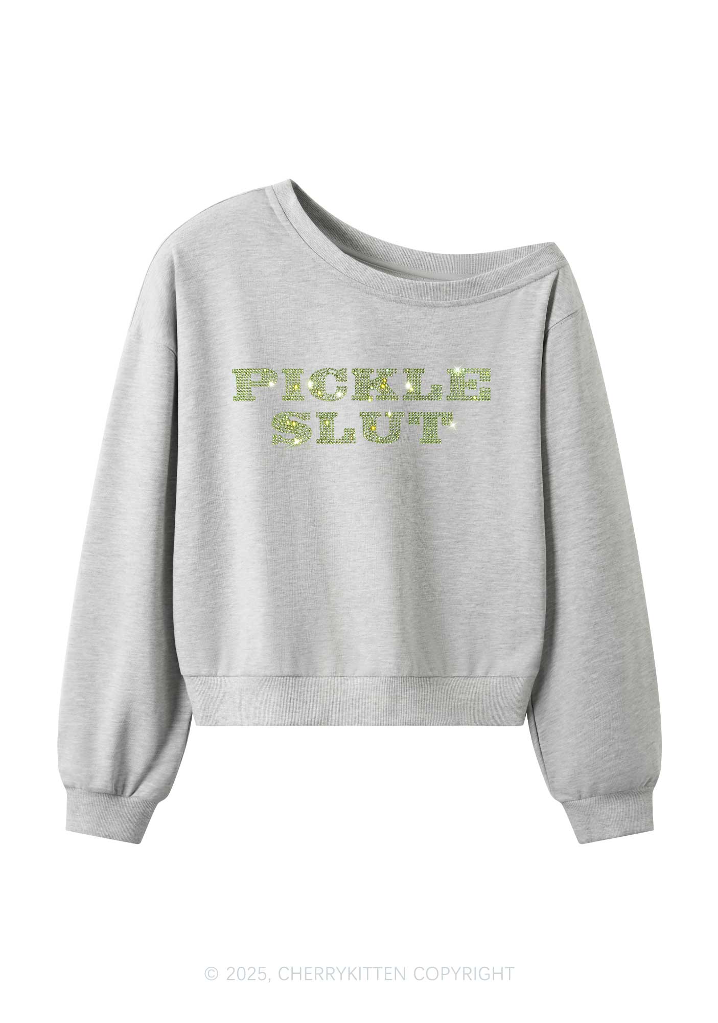 Rhinestone Pickle Slxt Y2K Off Shoulder Sweatshirts Cherrykitten - Image 4