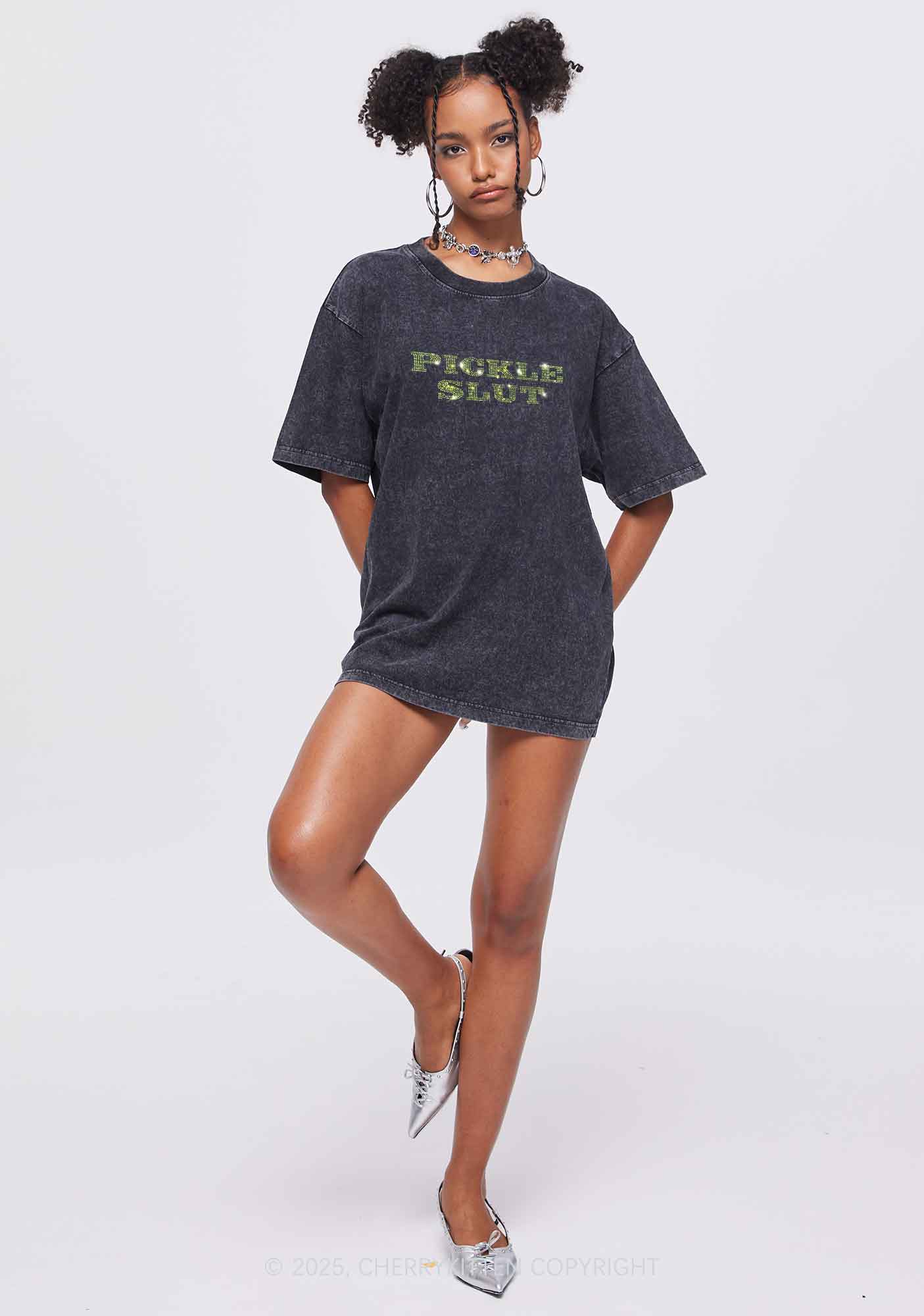 Rhinestone Pickle Slxt Y2K Shirts Washed Tee Cherrykitten - Image 2
