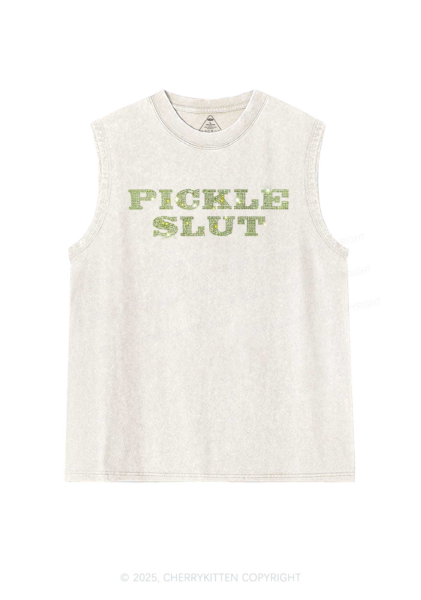 Rhinestone Pickle Slxt Y2K Washed Muscle Tank Cherrykitten - Image 4
