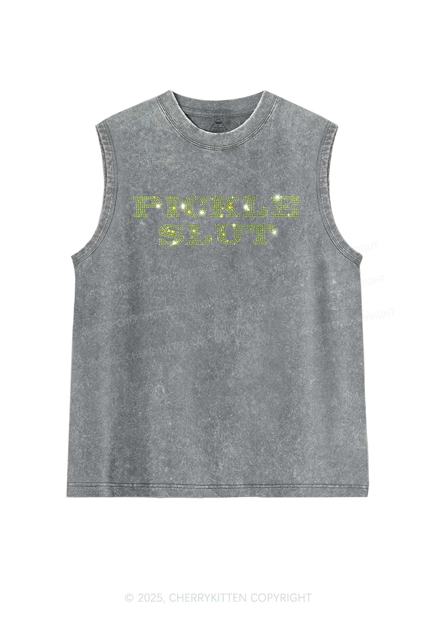Rhinestone Pickle Slxt Y2K Washed Muscle Tank Cherrykitten - Image 6