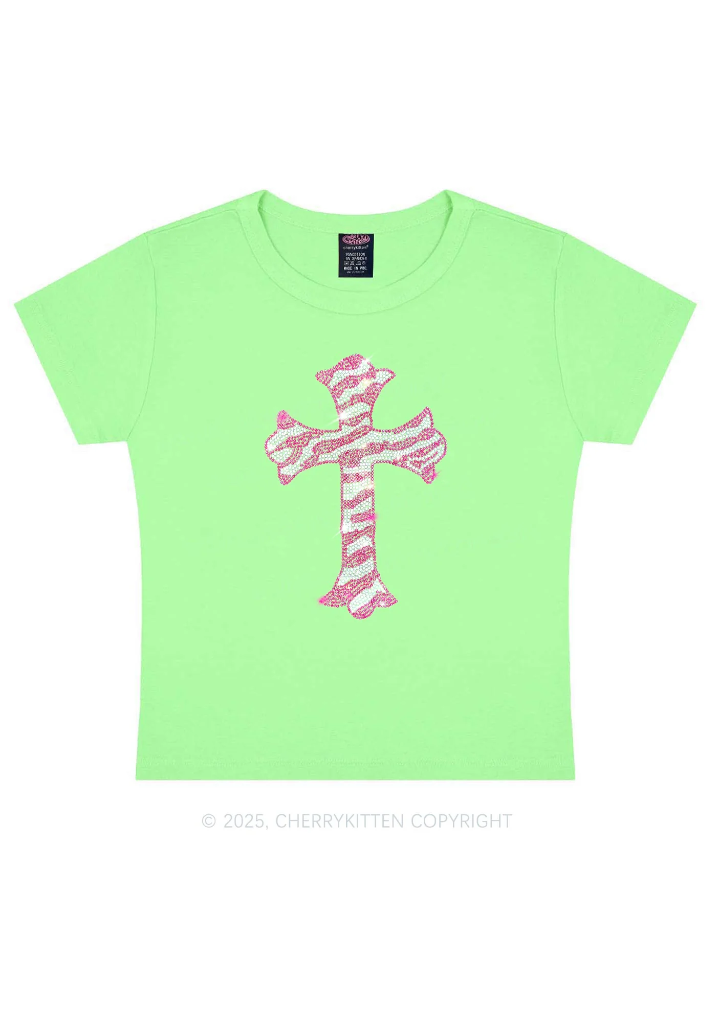 Rhinestone Pink Cross Y2K Baby Tee Cherrykitten - Image 11