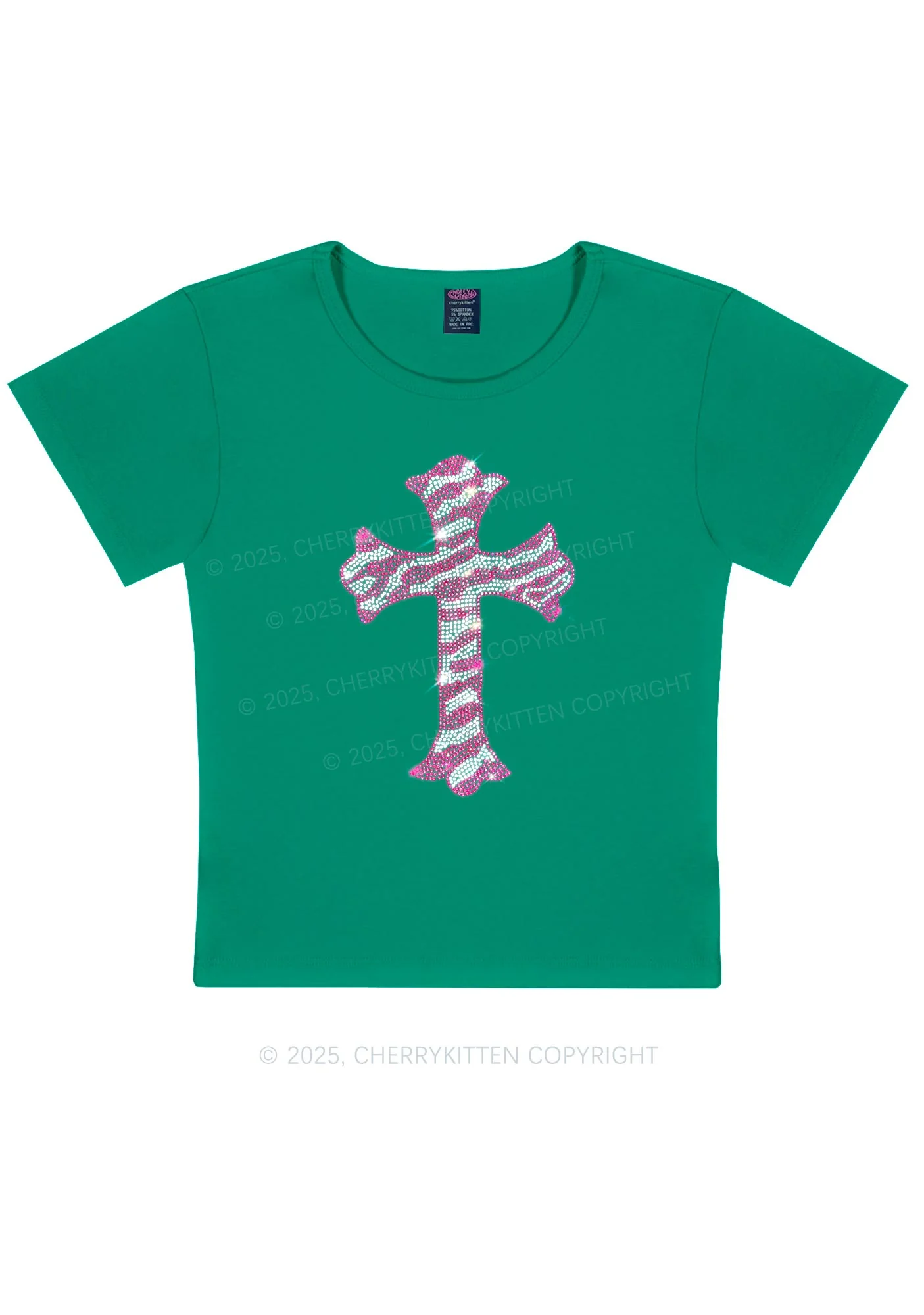 Rhinestone Pink Cross Y2K Baby Tee Cherrykitten - Image 13