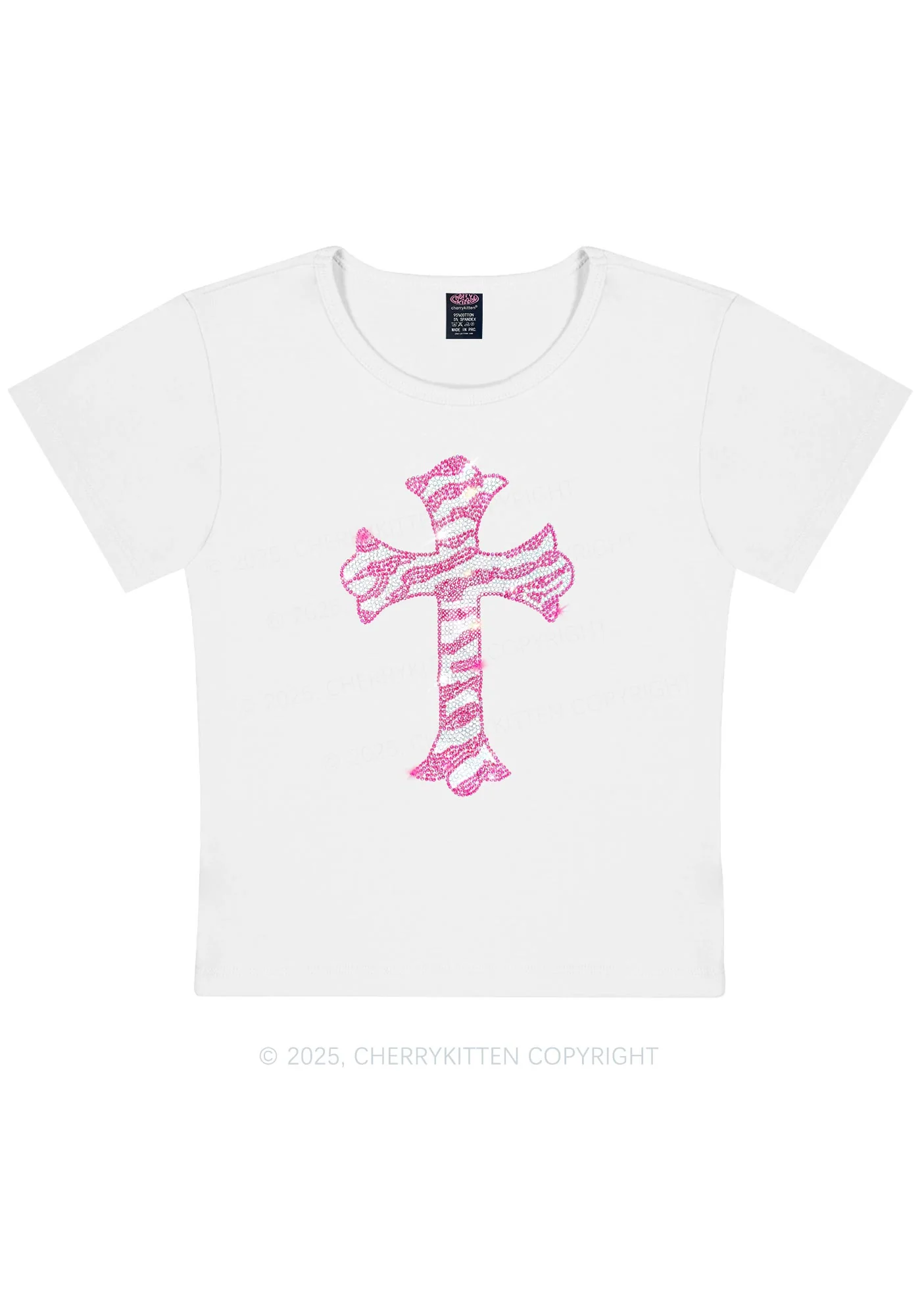 Rhinestone Pink Cross Y2K Baby Tee Cherrykitten - Image 4