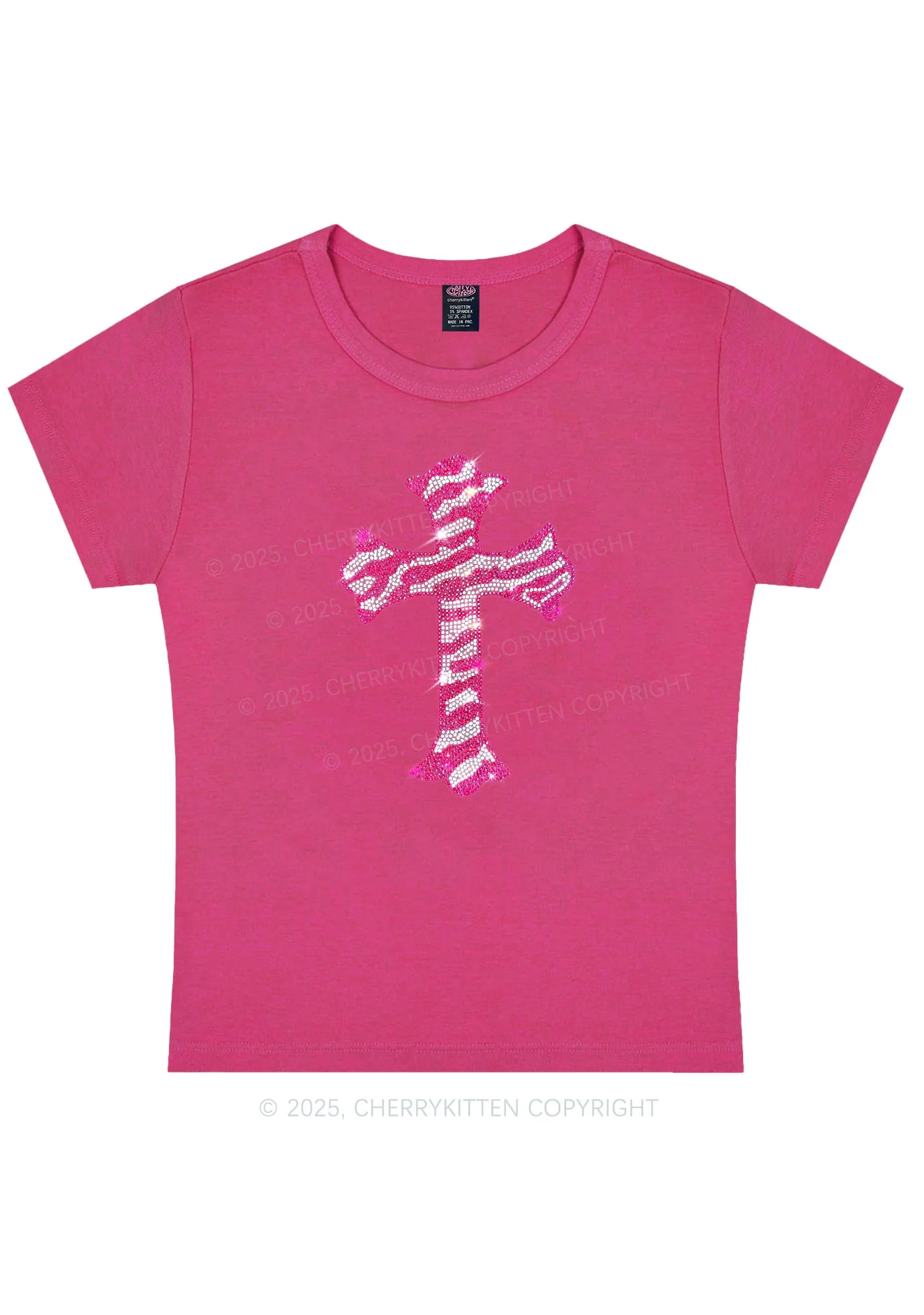 Rhinestone Pink Cross Y2K Baby Tee Cherrykitten - Image 5