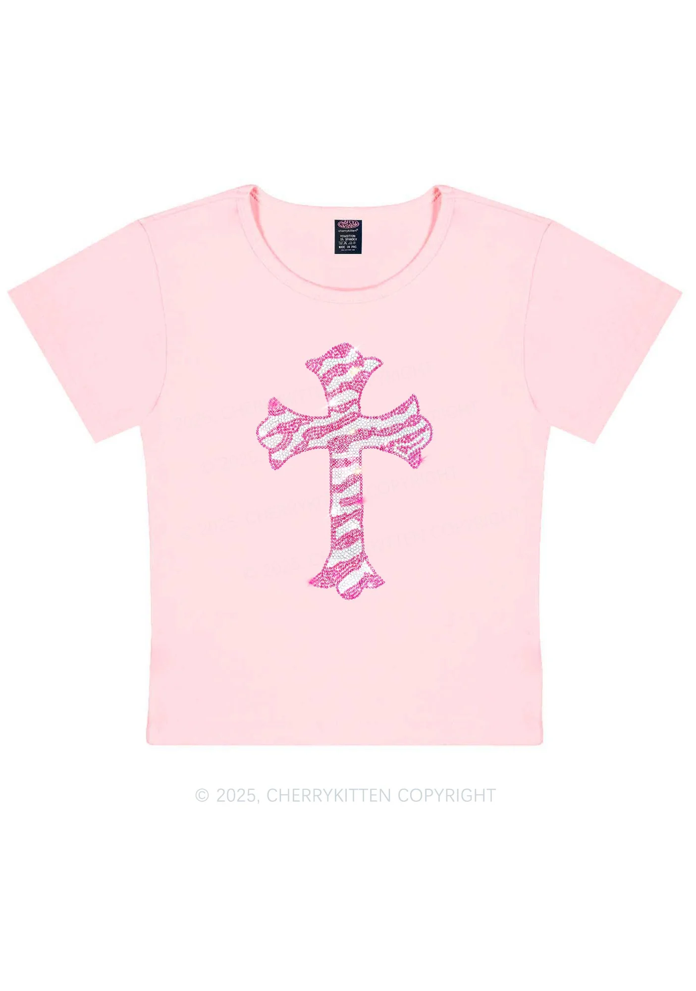 Rhinestone Pink Cross Y2K Baby Tee Cherrykitten - Image 8