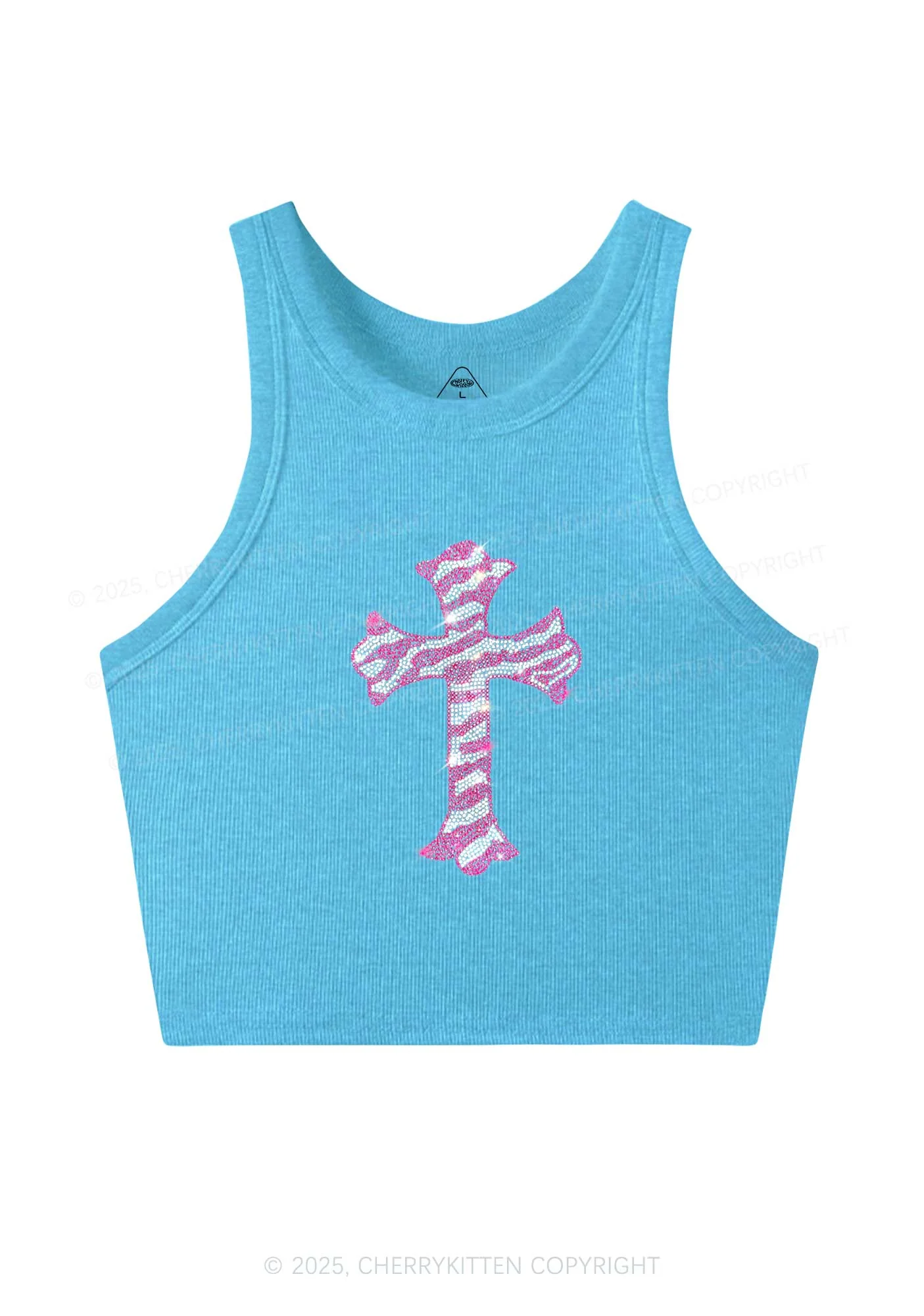 Rhinestone Pink Cross Y2K Crop Tank Top Cherrykitten - Image 4