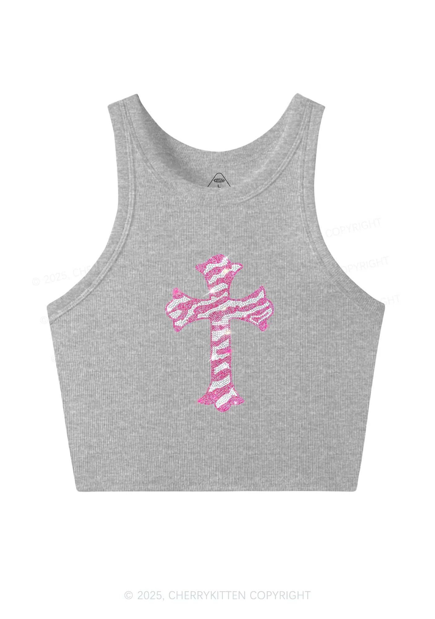 Rhinestone Pink Cross Y2K Crop Tank Top Cherrykitten - Image 5