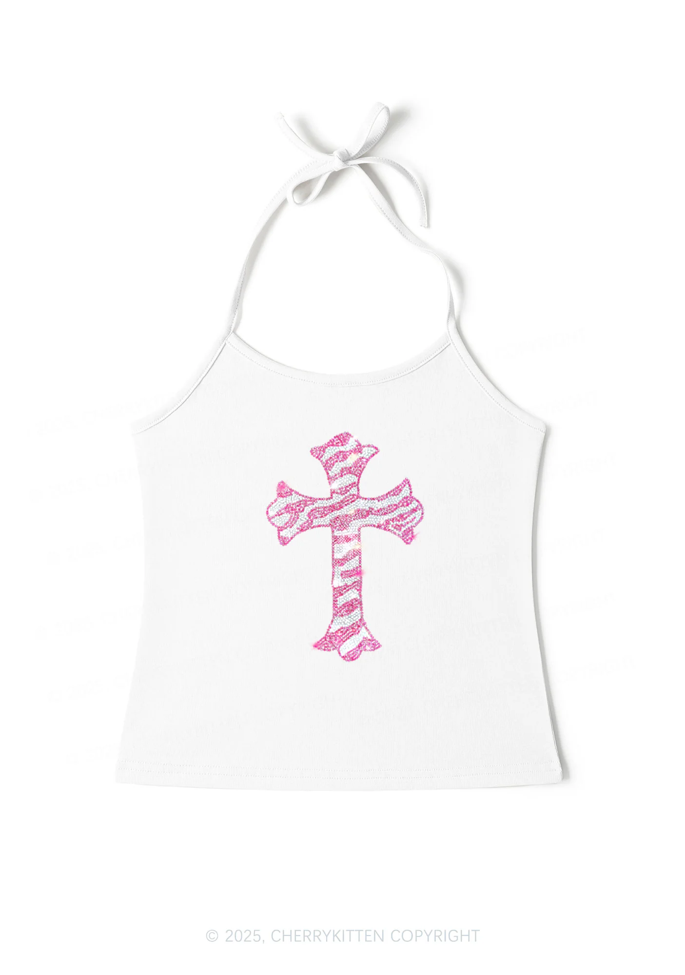 Rhinestone Pink Cross Y2K Halter Neck Cami Cherrykitten - Image 2