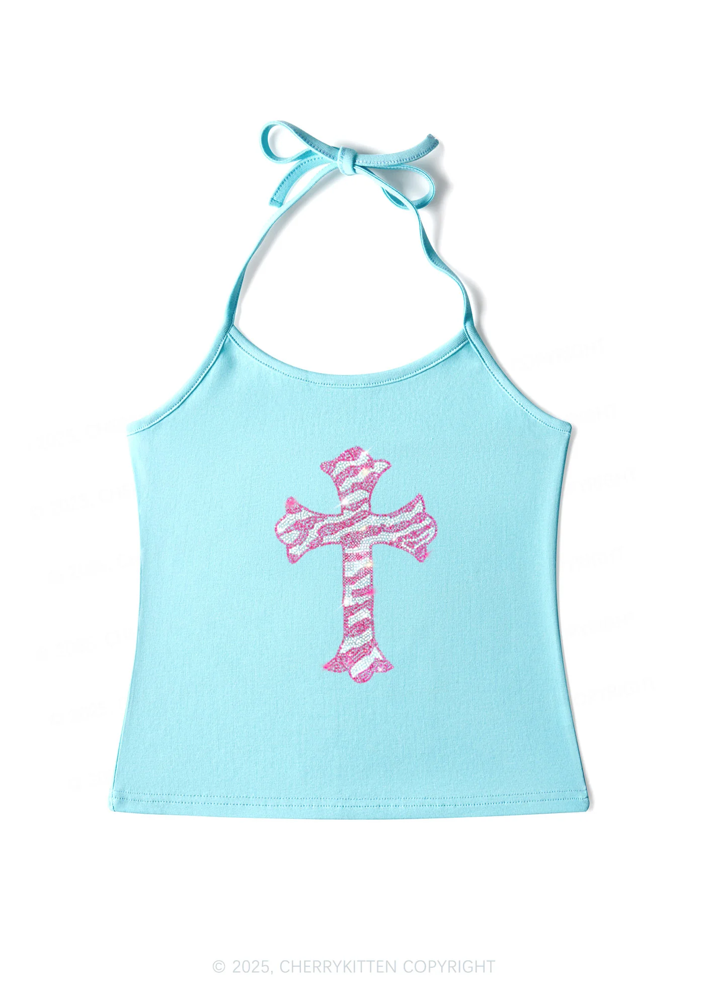Rhinestone Pink Cross Y2K Halter Neck Cami Cherrykitten - Image 4