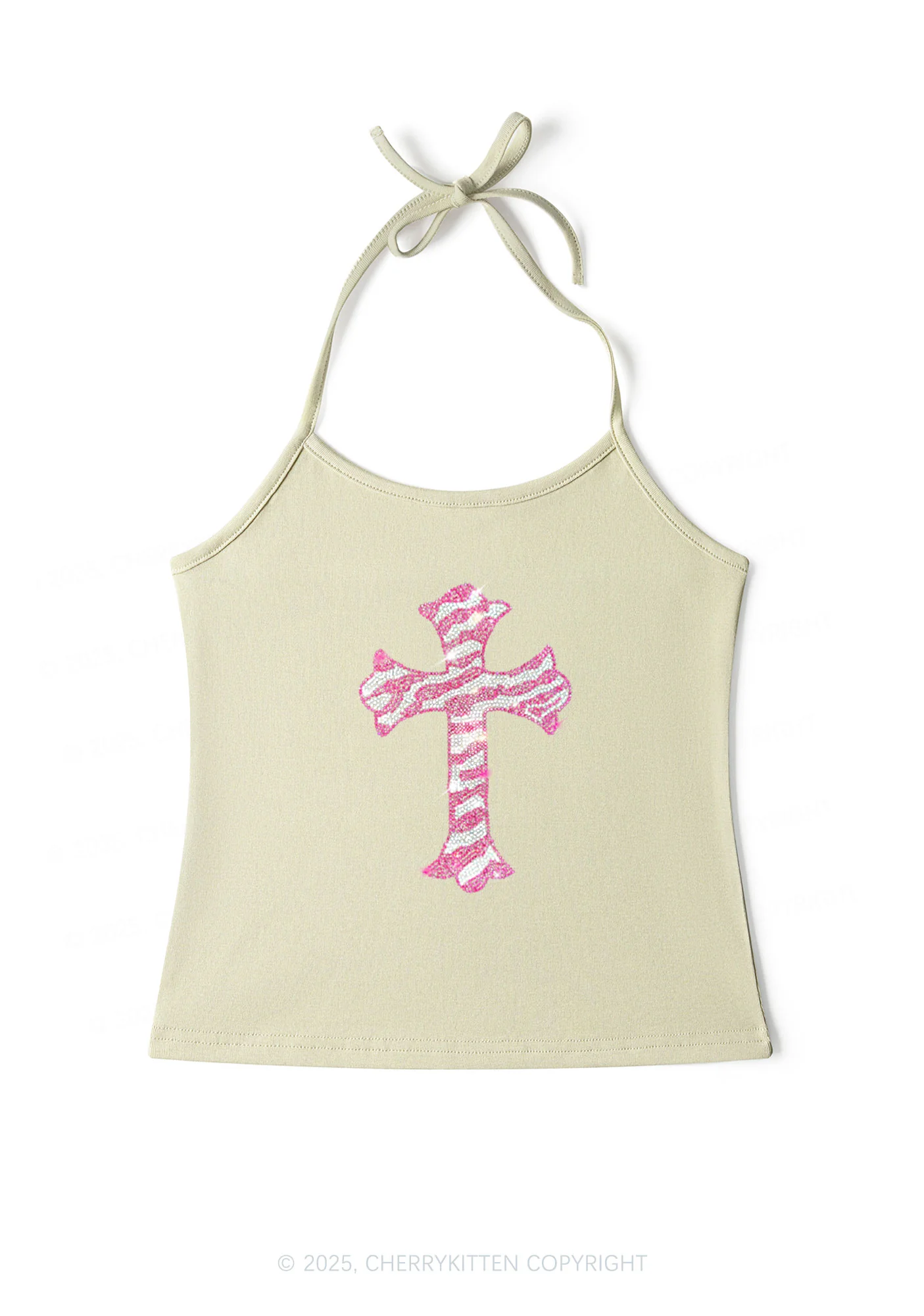 Rhinestone Pink Cross Y2K Halter Neck Cami Cherrykitten - Image 5