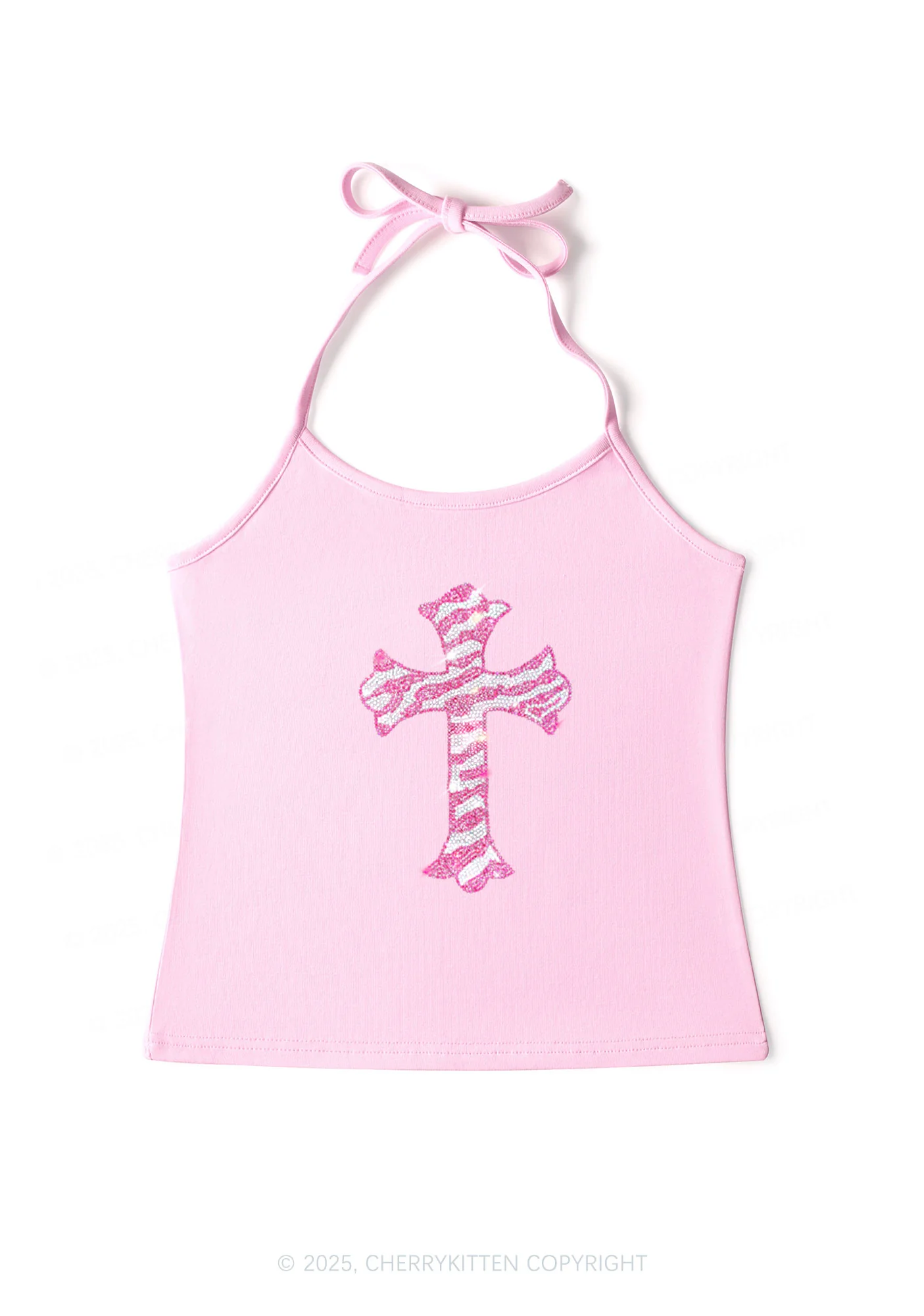 Rhinestone Pink Cross Y2K Halter Neck Cami Cherrykitten - Image 6