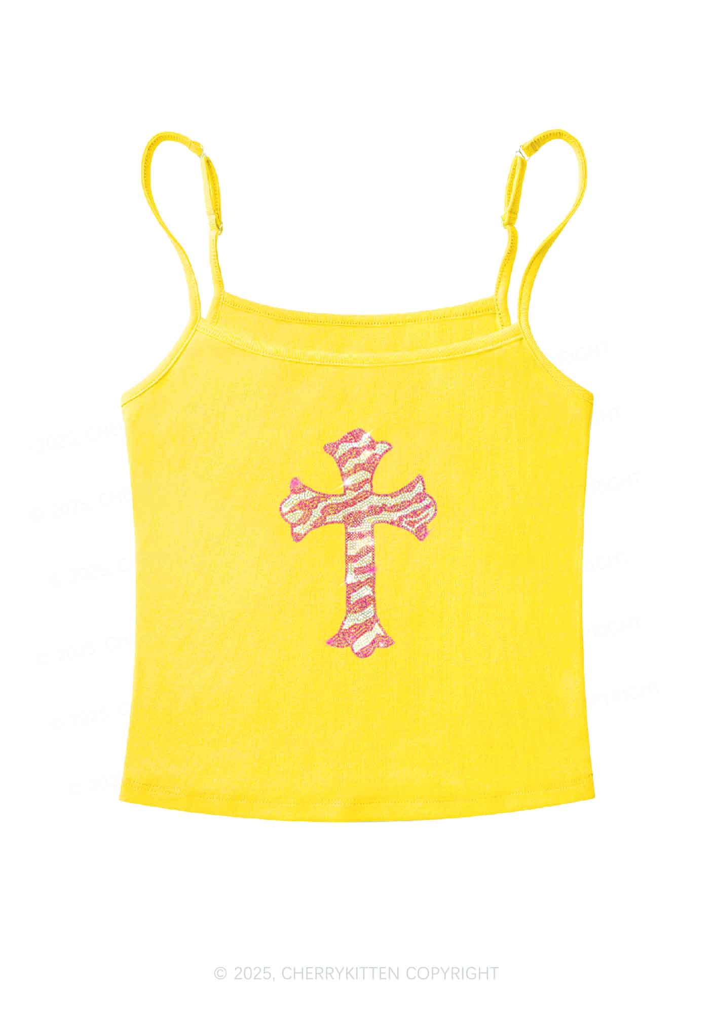 Rhinestone Pink Cross Y2K Spaghetti Strap Cami Cherrykitten - Image 6