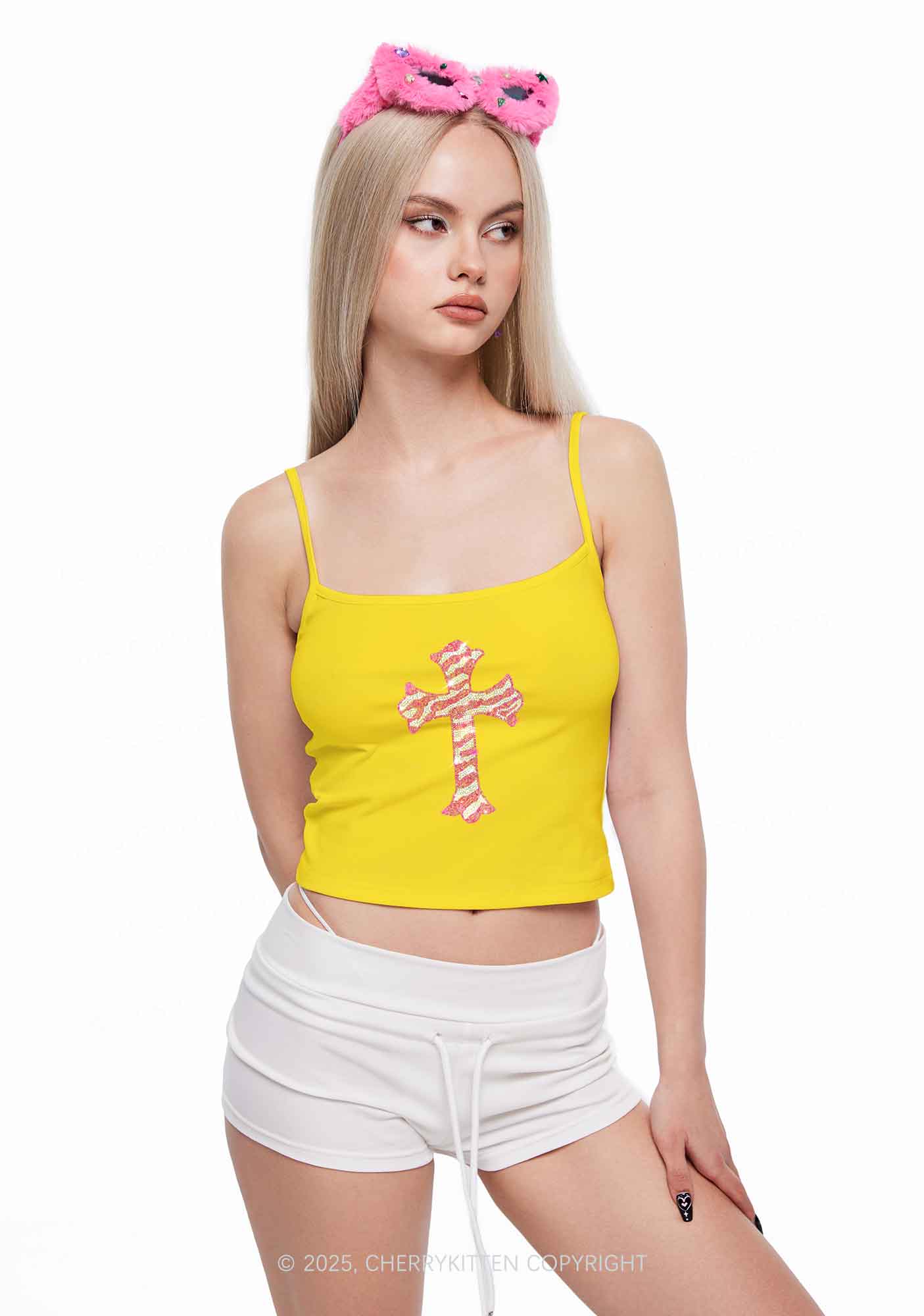 Rhinestone Pink Cross Y2K Spaghetti Strap Cami Cherrykitten - Image 7