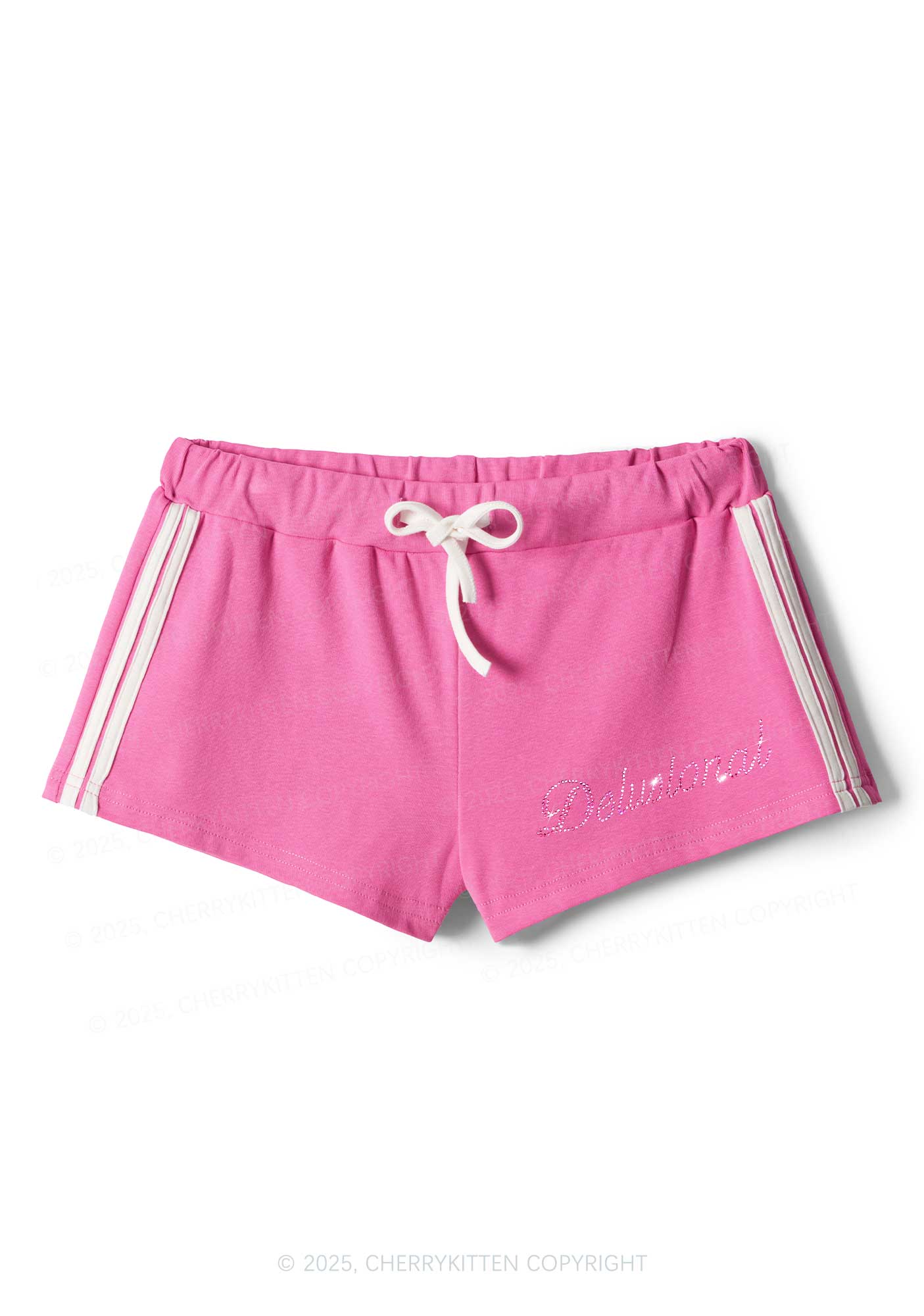 Rhinestone Pink Delusional Y2K Drawstring Mini Shorts Cherrykitten - Image 5