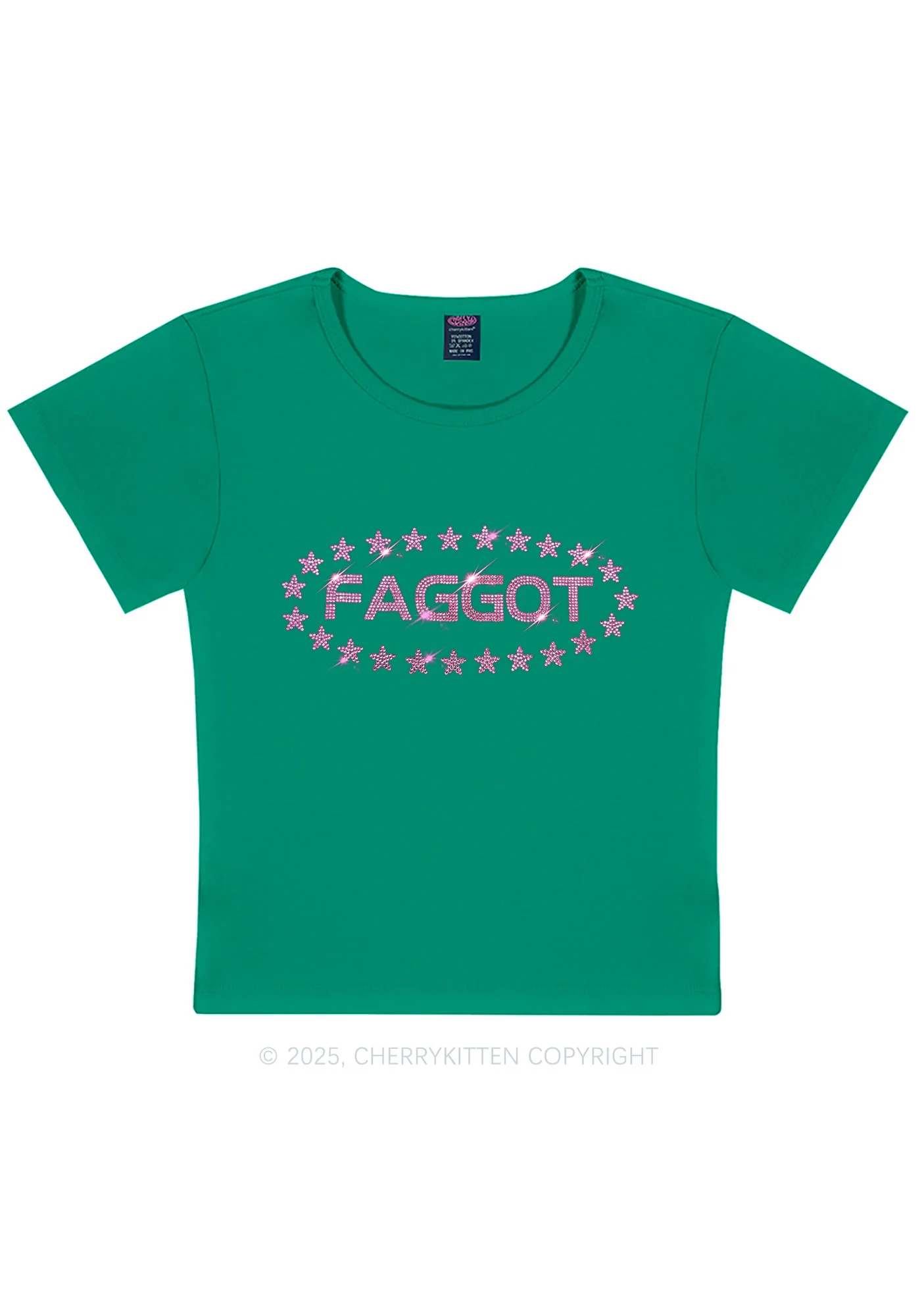 Rhinestone Pink Faggot Stars Pride Y2K Baby Tee Cherrykitten - Image 11