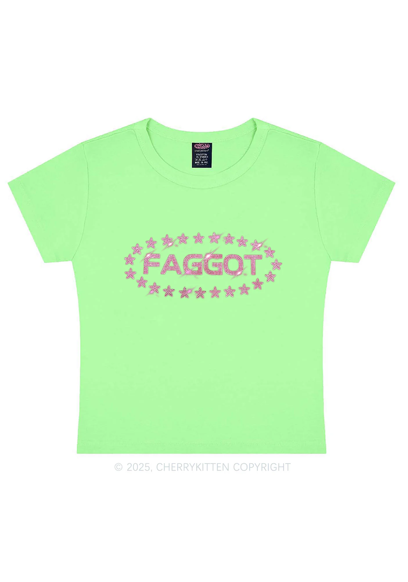 Rhinestone Pink Faggot Stars Pride Y2K Baby Tee Cherrykitten - Image 12