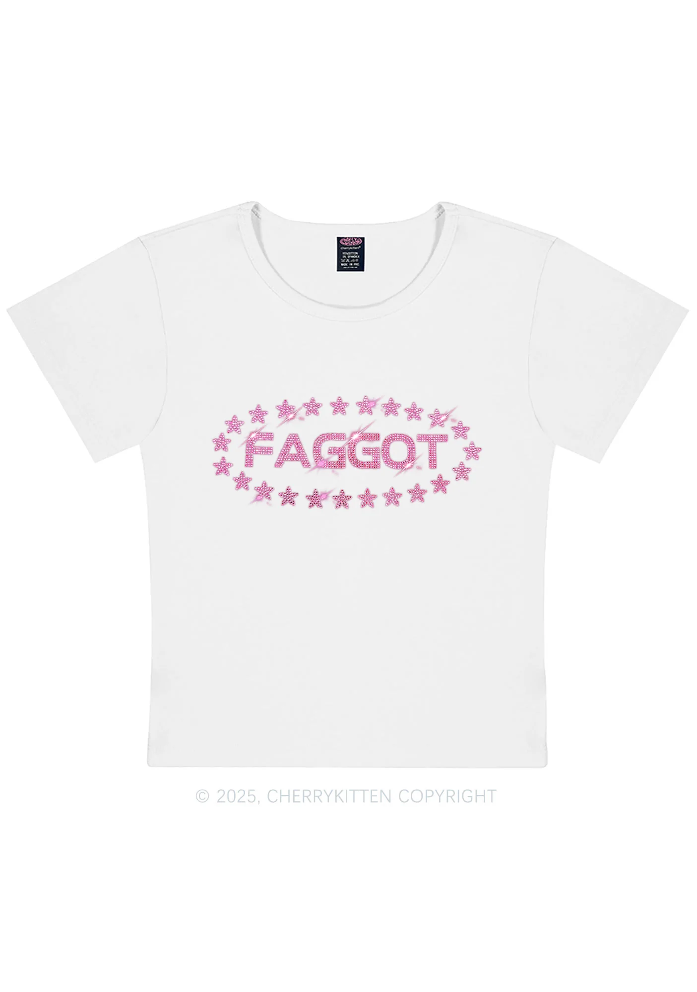 Rhinestone Pink Faggot Stars Pride Y2K Baby Tee Cherrykitten - Image 3