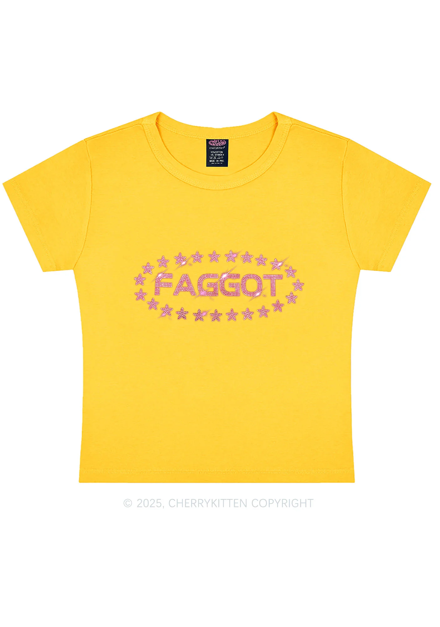 Rhinestone Pink Faggot Stars Pride Y2K Baby Tee Cherrykitten - Image 4