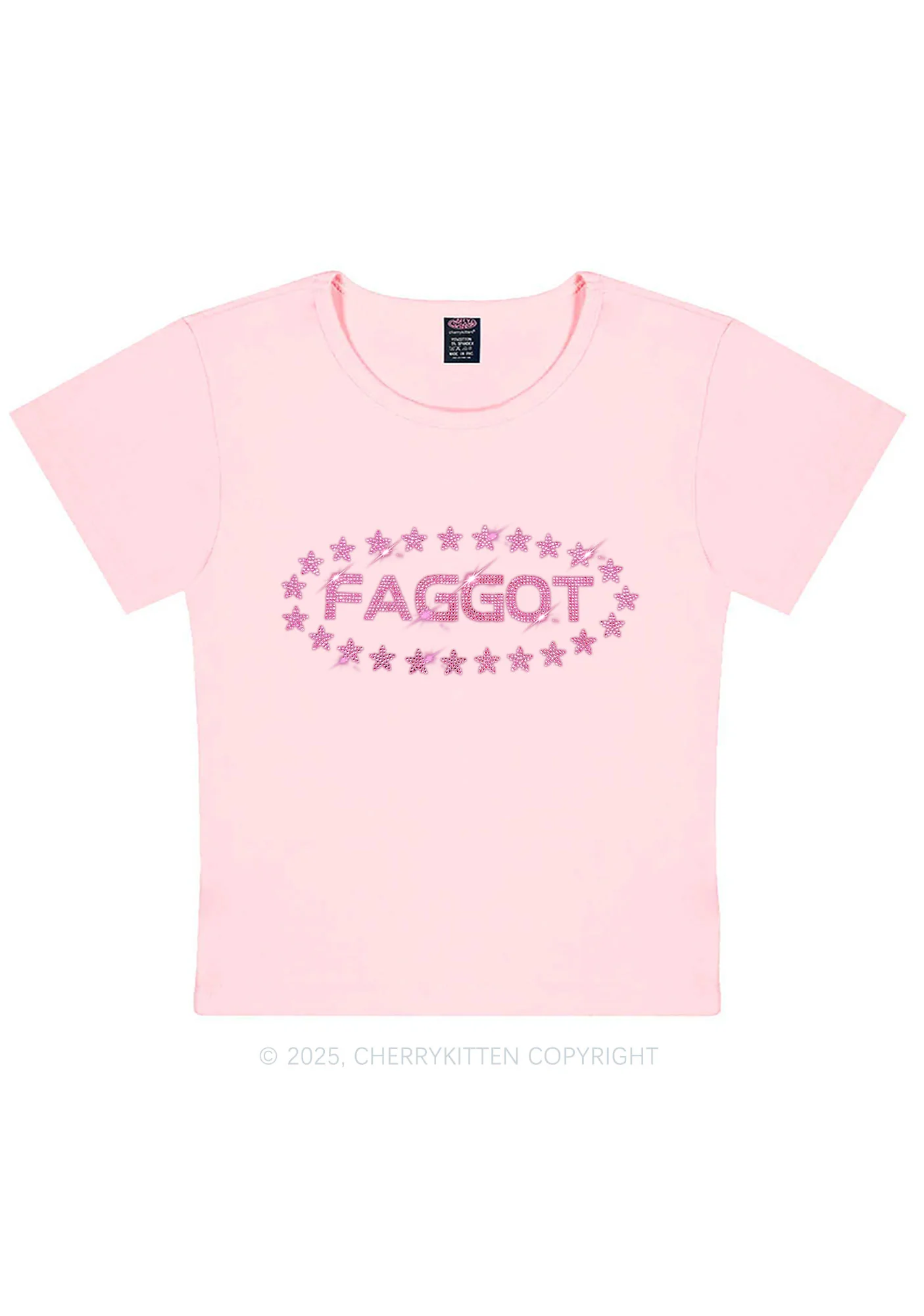 Rhinestone Pink Faggot Stars Pride Y2K Baby Tee Cherrykitten - Image 5