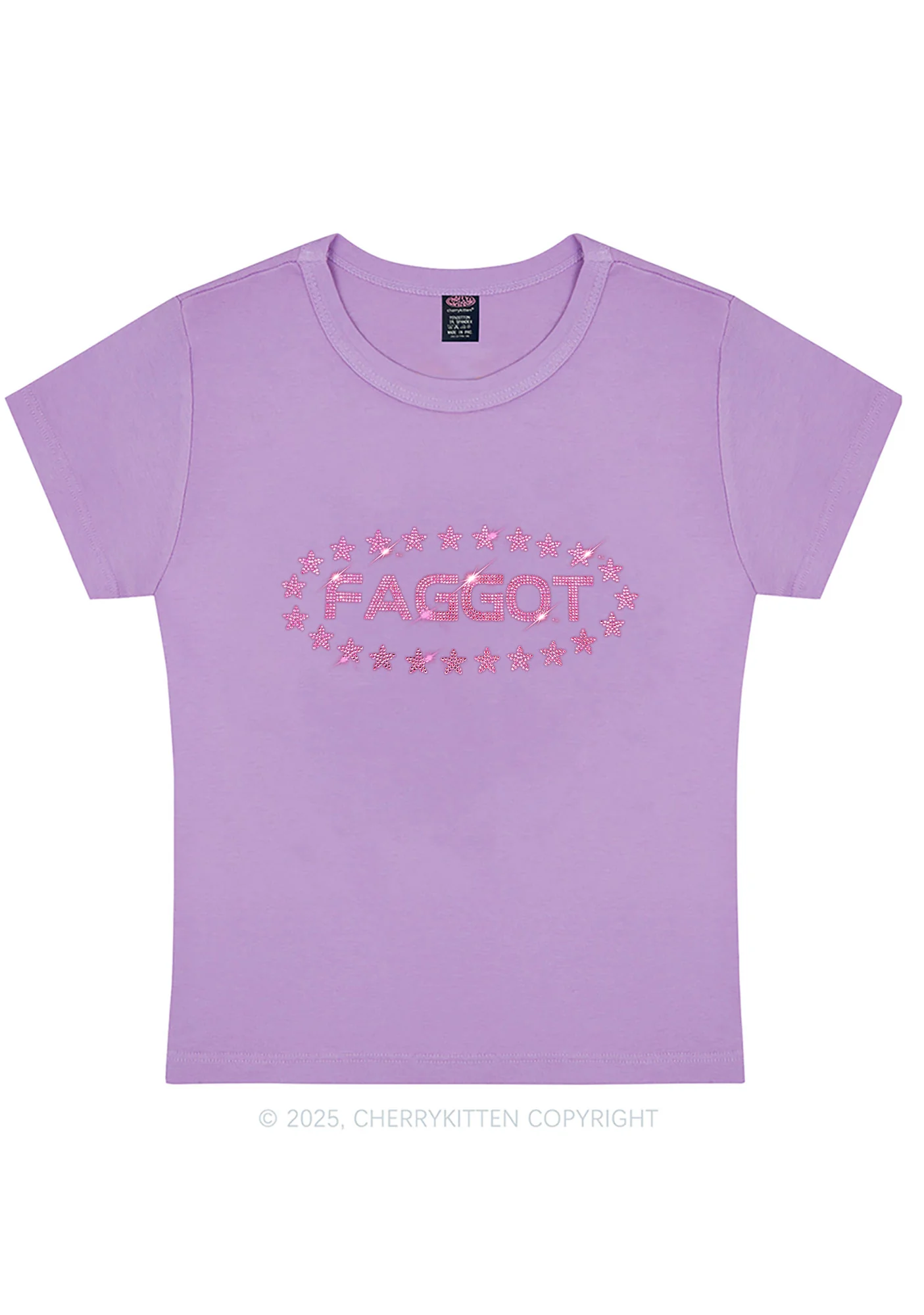 Rhinestone Pink Faggot Stars Pride Y2K Baby Tee Cherrykitten - Image 8