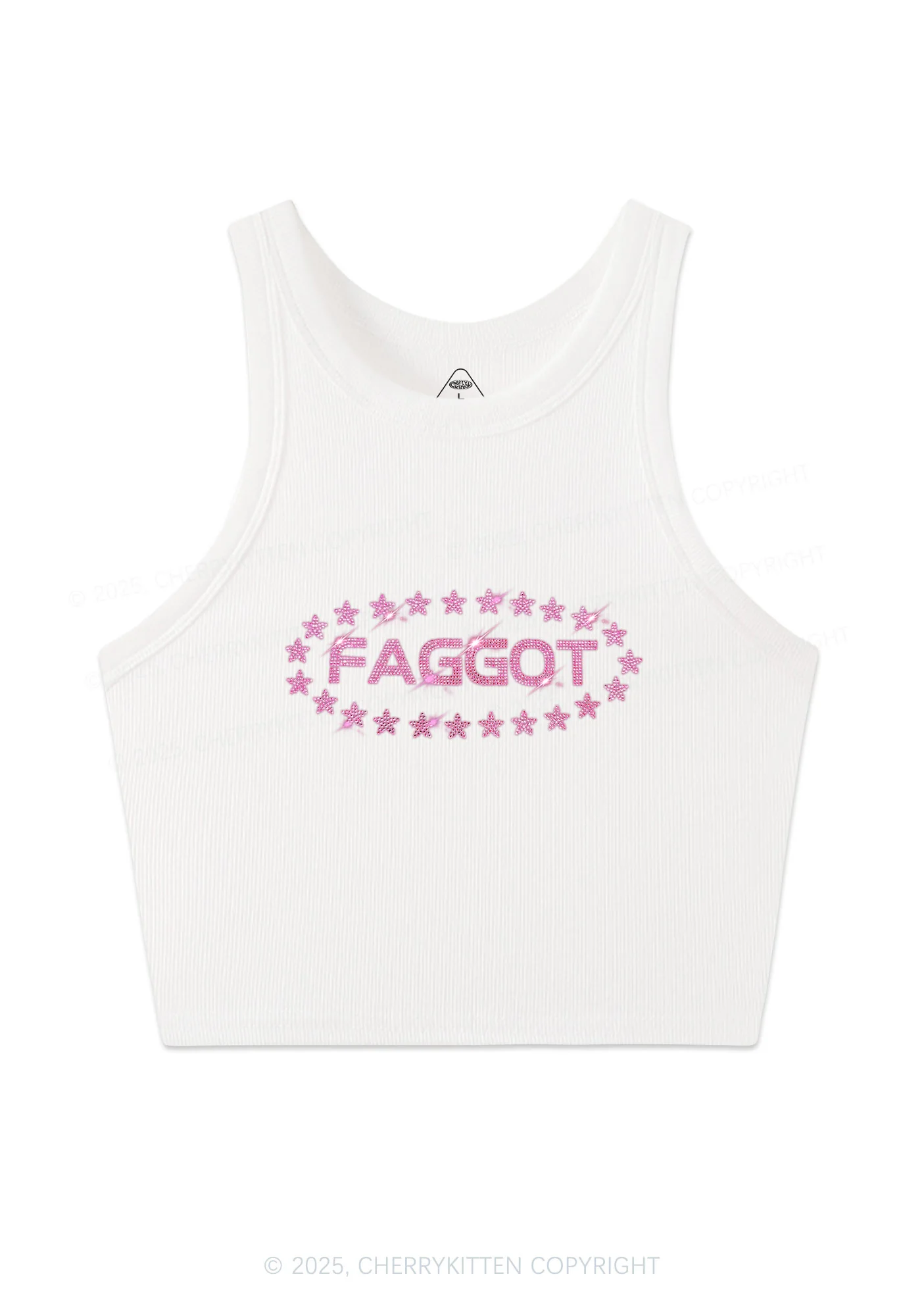 Rhinestone Pink Faggot Stars Pride Y2K Crop Tank Top Cherrykitten - Image 3