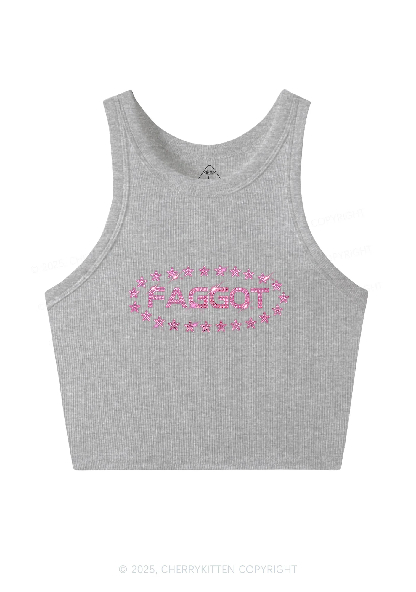 Rhinestone Pink Faggot Stars Pride Y2K Crop Tank Top Cherrykitten - Image 5