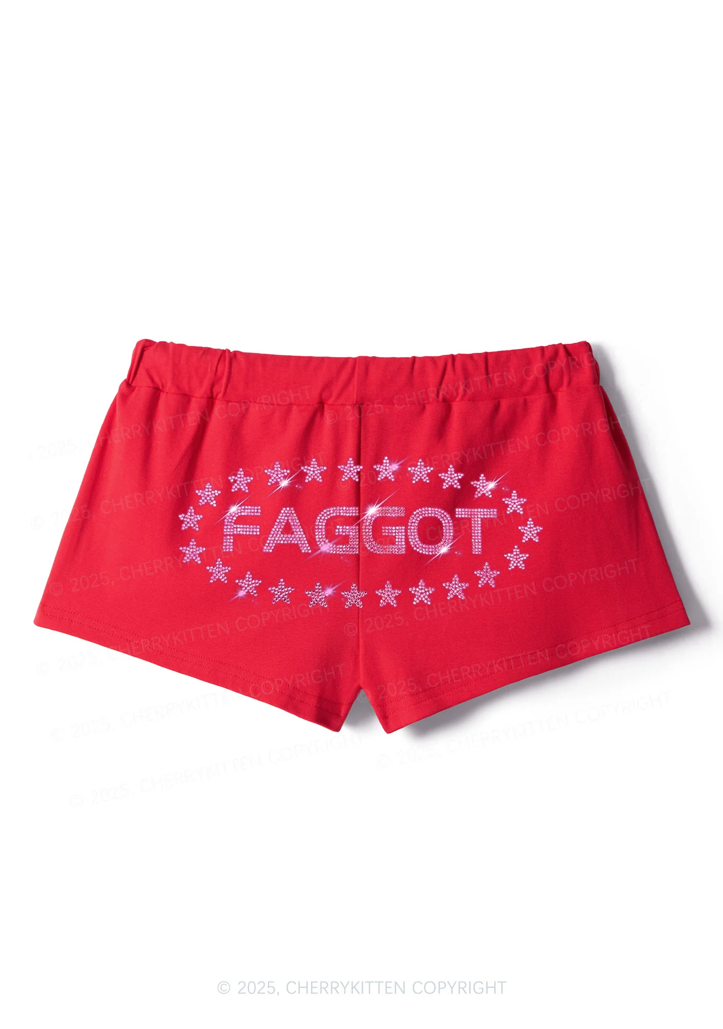 Rhinestone Pink Faggot Stars Pride Y2K Drawstring Mini Shorts Cherrykitten - Image 5