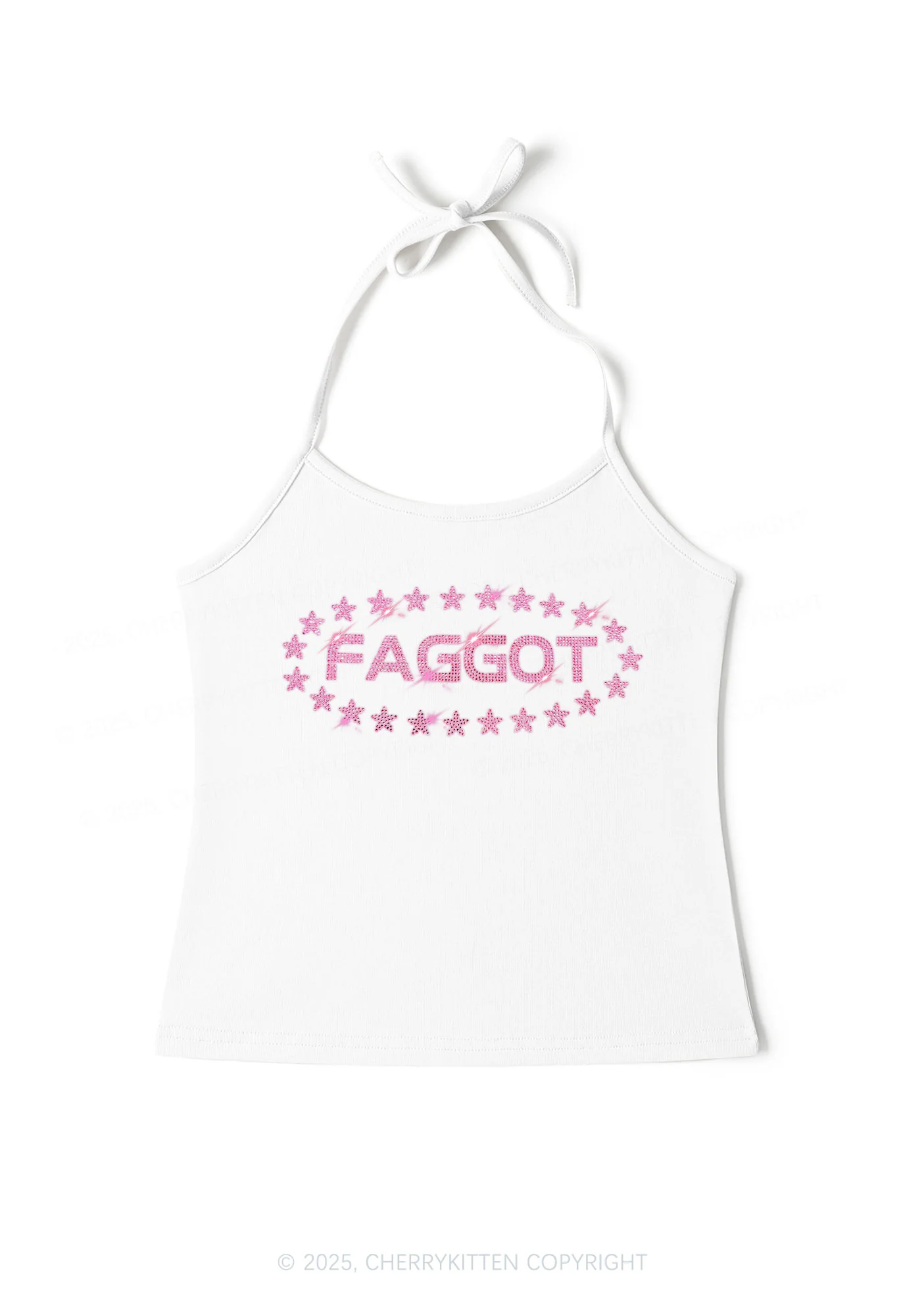 Rhinestone Pink Faggot Stars Pride Y2K Halter Neck Cami Cherrykitten - Image 3