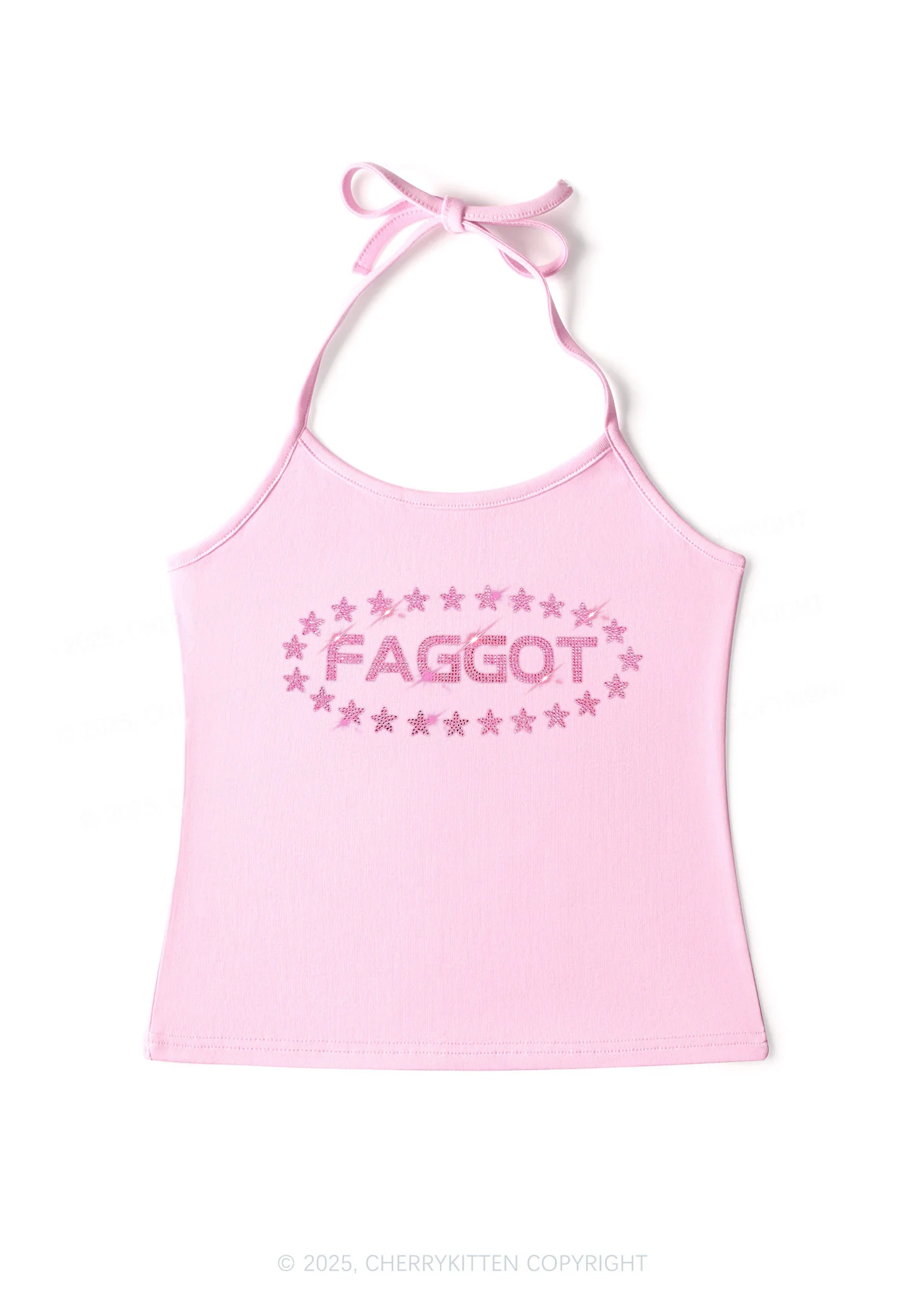 Rhinestone Pink Faggot Stars Pride Y2K Halter Neck Cami Cherrykitten - Image 4