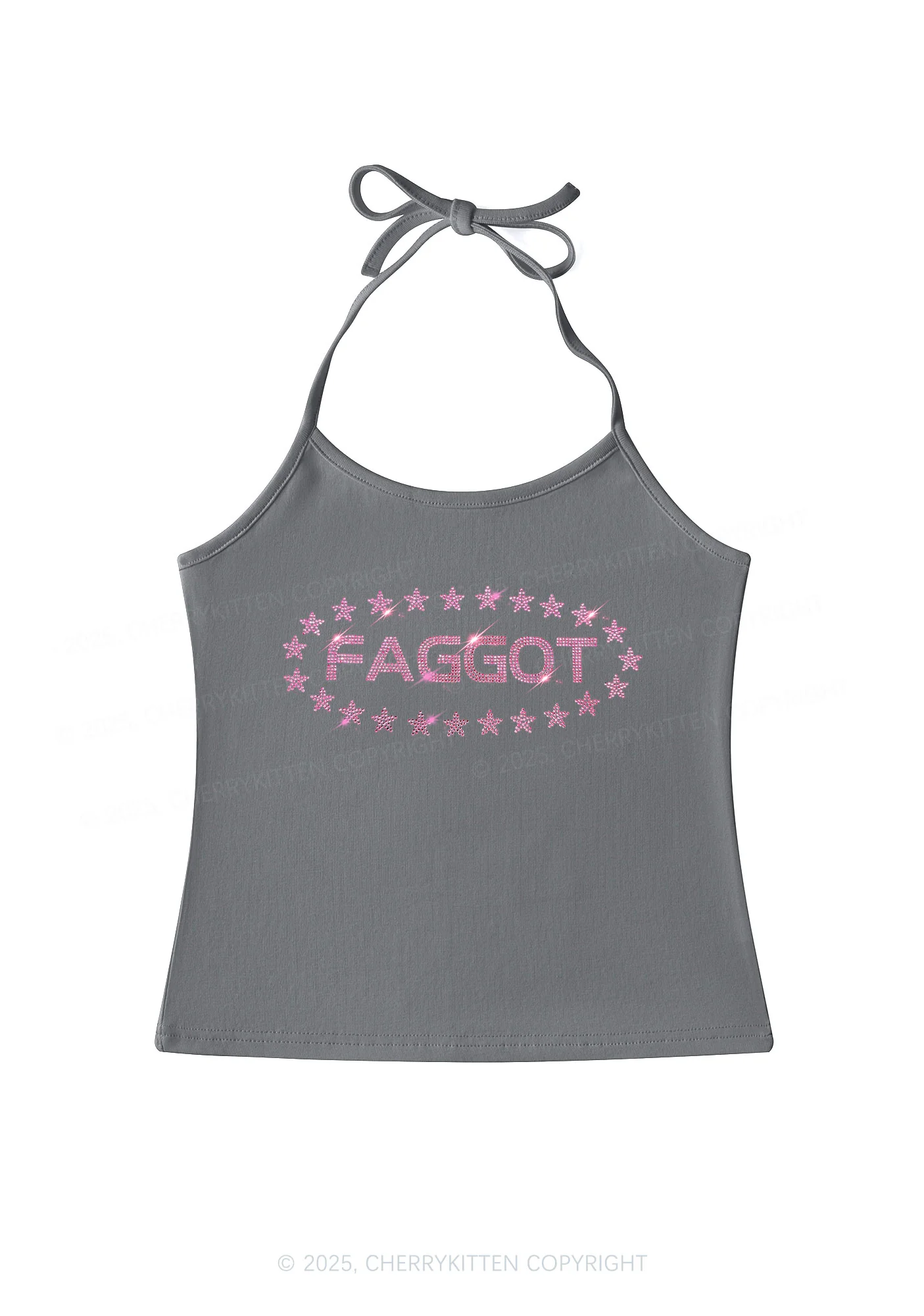 Rhinestone Pink Faggot Stars Pride Y2K Halter Neck Cami Cherrykitten - Image 7