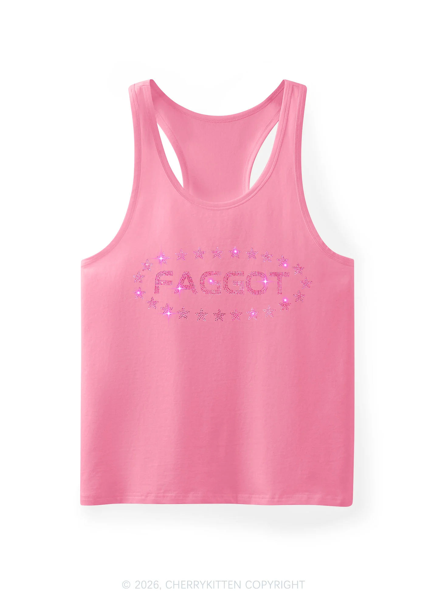 Rhinestone Pink Faggot Stars Pride Y2K Men Racerback Tank Top Cherrykitten - Image 11