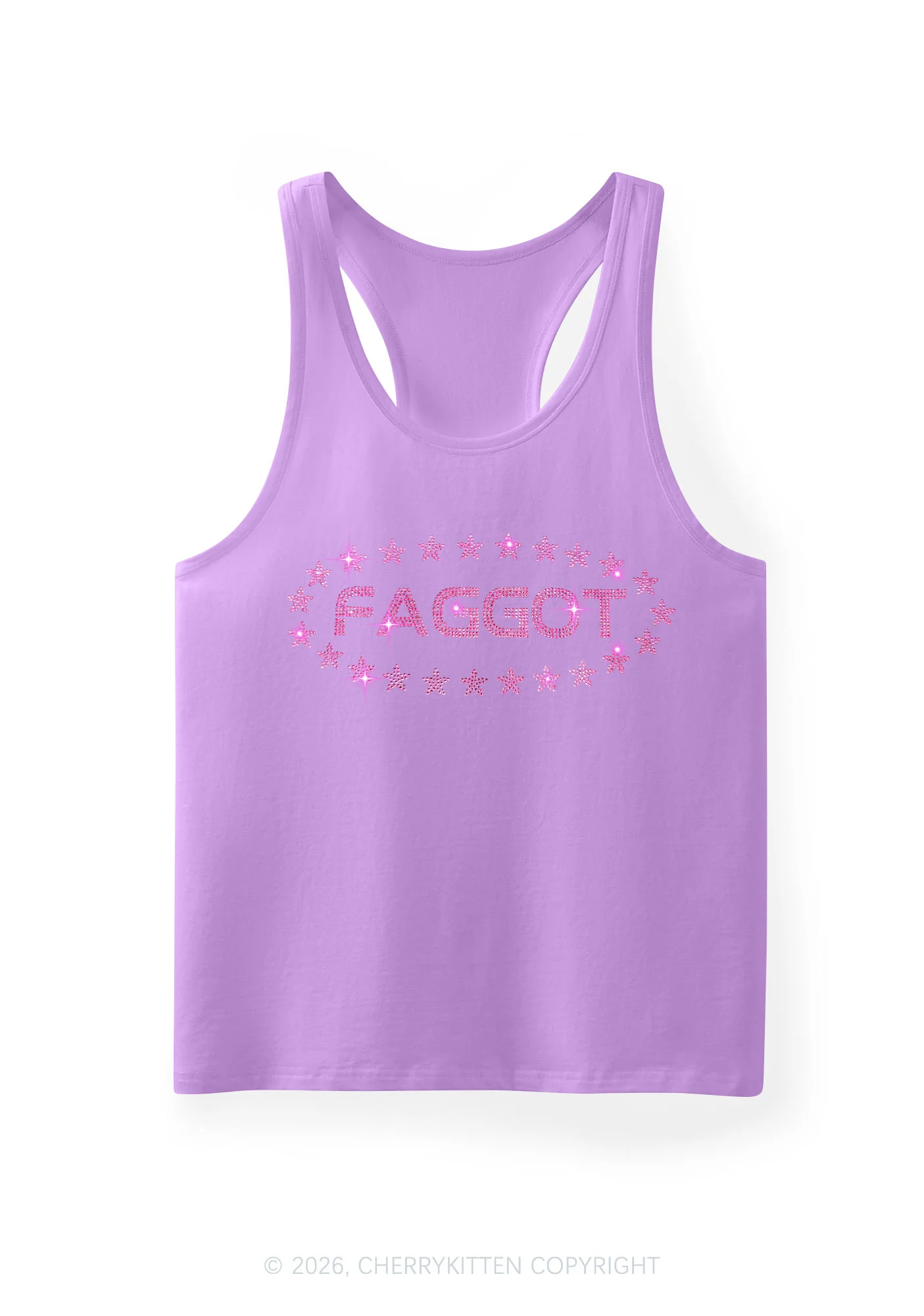 Rhinestone Pink Faggot Stars Pride Y2K Men Racerback Tank Top Cherrykitten - Image 12