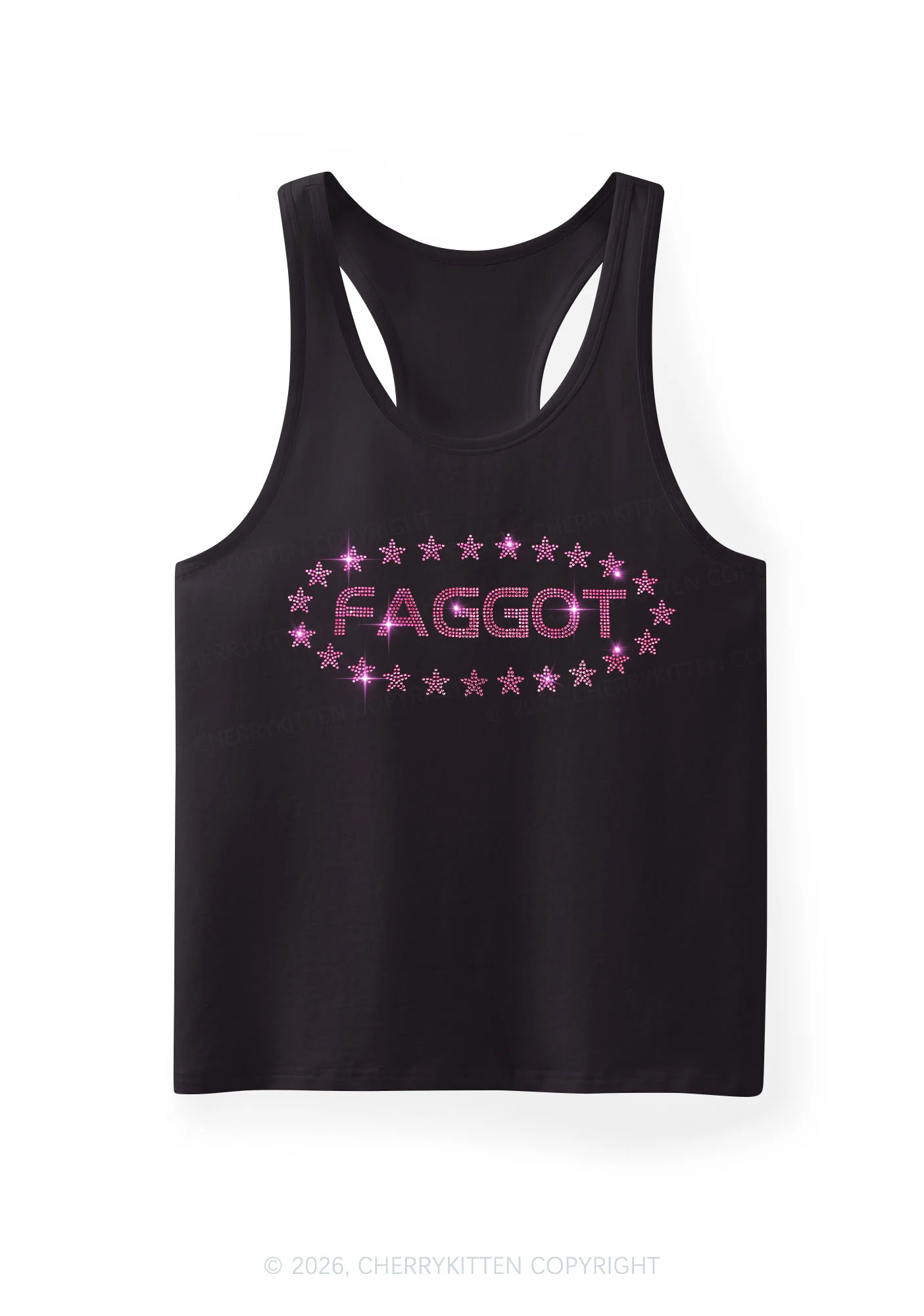 Rhinestone Pink Faggot Stars Pride Y2K Men Racerback Tank Top Cherrykitten - Image 3