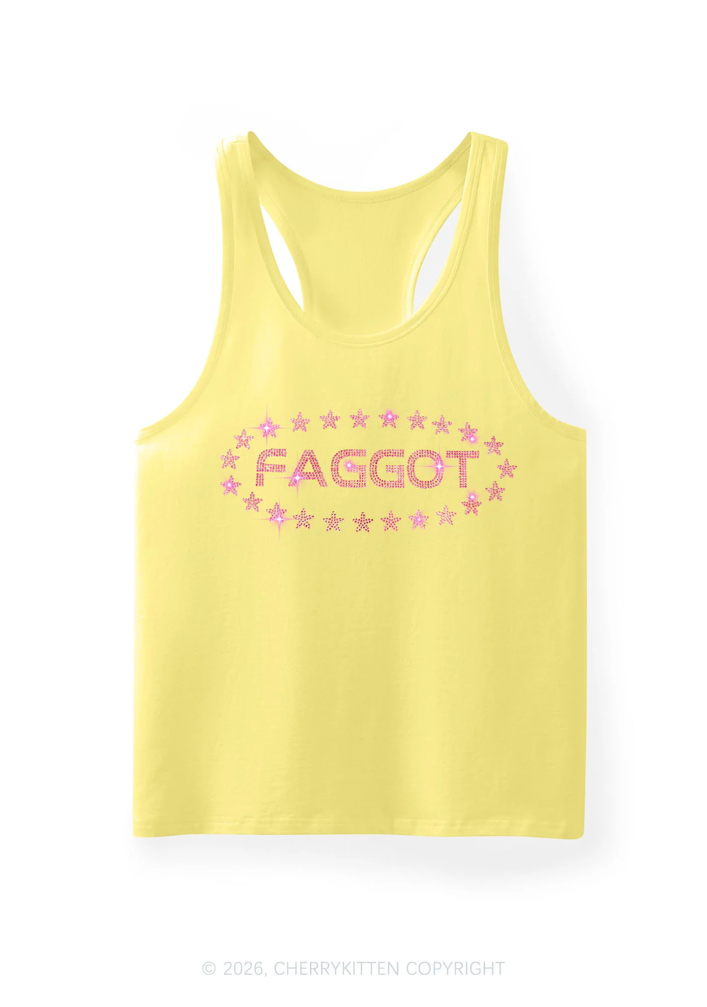 Rhinestone Pink Faggot Stars Pride Y2K Men Racerback Tank Top Cherrykitten - Image 4