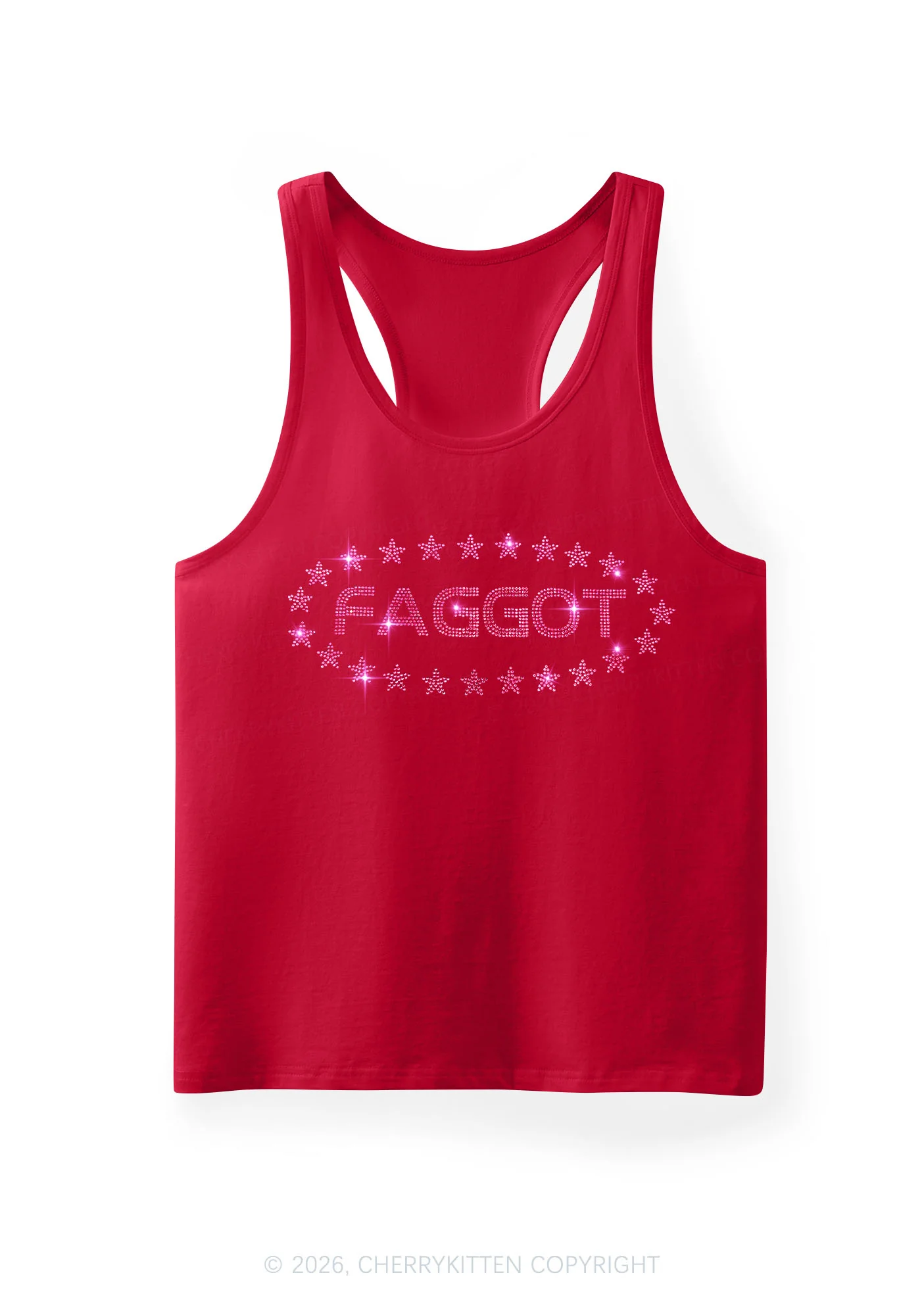 Rhinestone Pink Faggot Stars Pride Y2K Men Racerback Tank Top Cherrykitten - Image 9