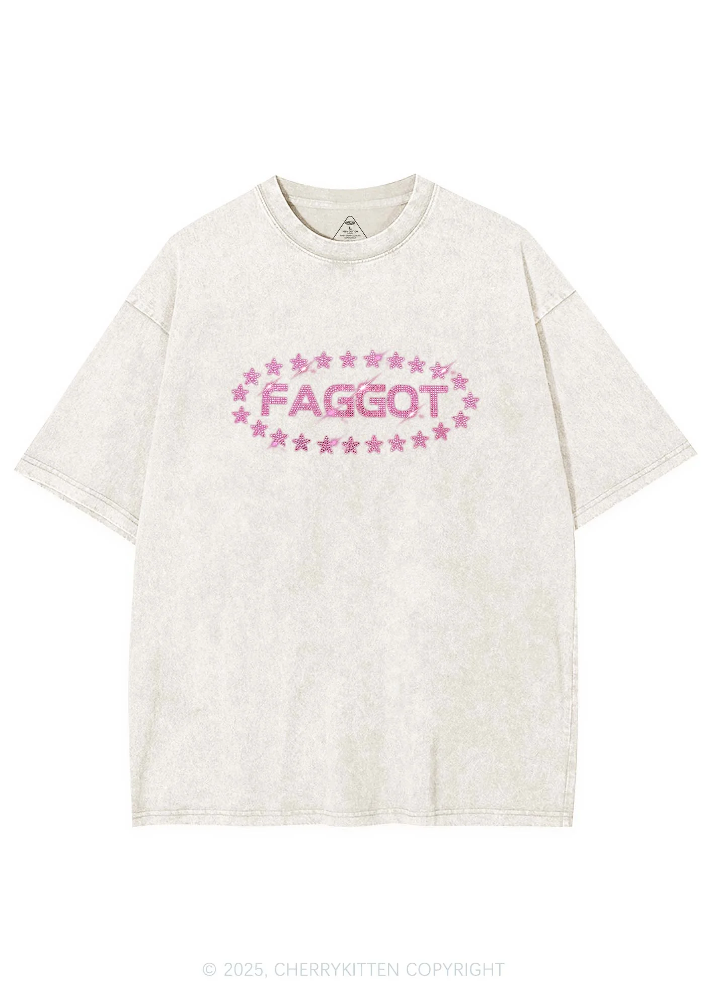 Rhinestone Pink Faggot Stars Pride Y2K Shirts Washed Tee Cherrykitten - Image 3
