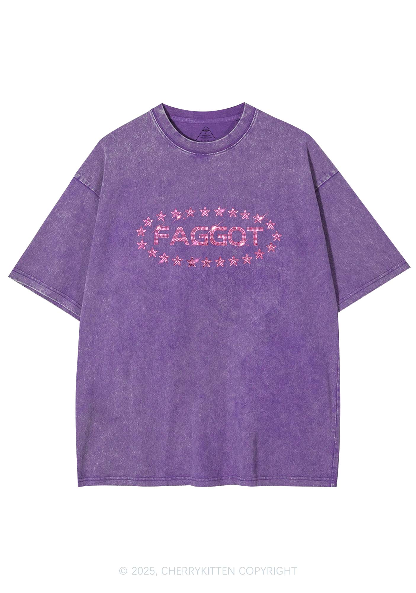 Rhinestone Pink Faggot Stars Pride Y2K Shirts Washed Tee Cherrykitten - Image 4