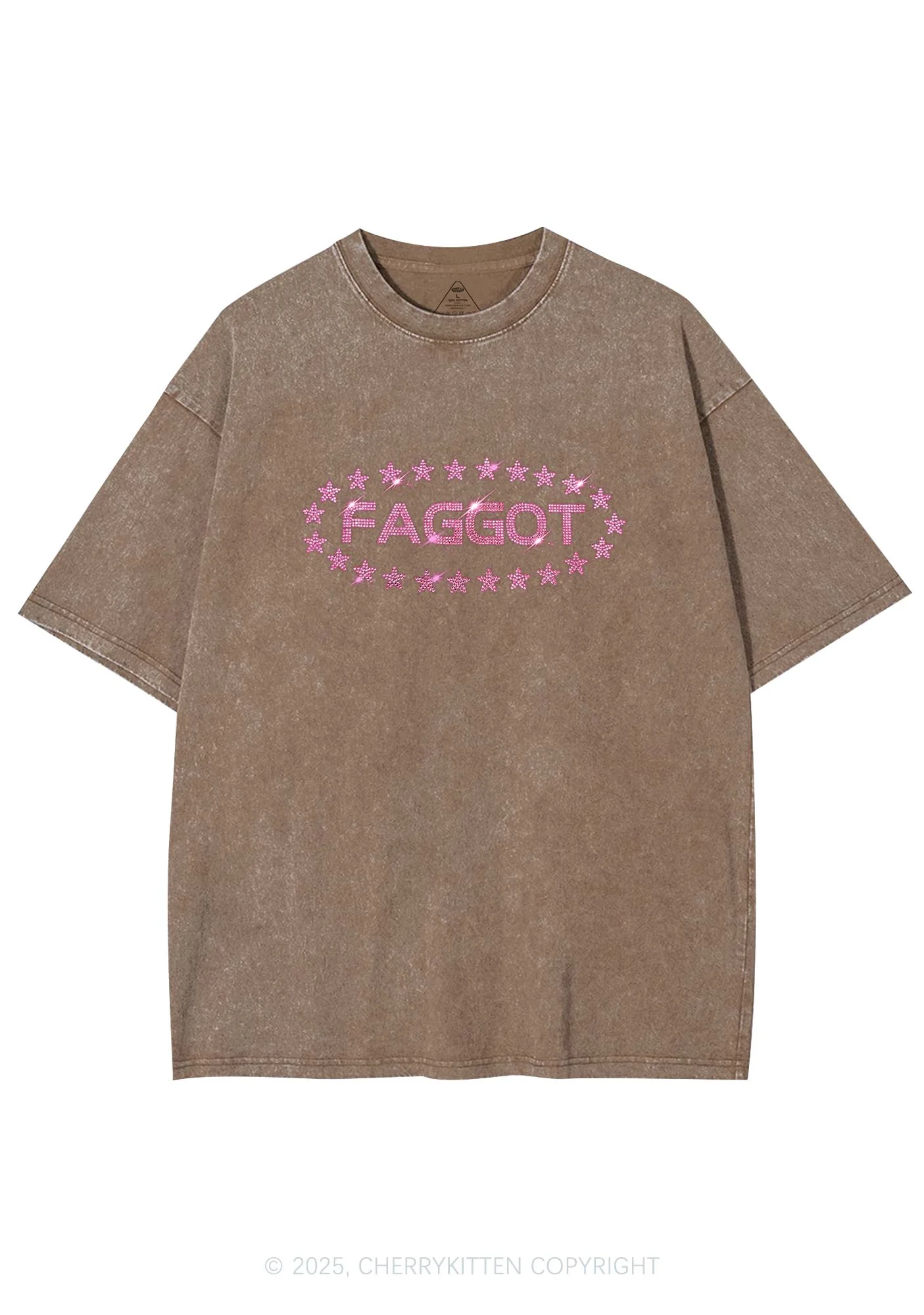 Rhinestone Pink Faggot Stars Pride Y2K Shirts Washed Tee Cherrykitten - Image 5