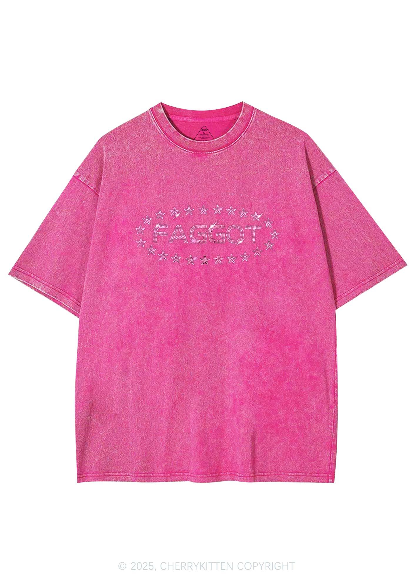 Rhinestone Pink Faggot Stars Pride Y2K Shirts Washed Tee Cherrykitten - Image 8