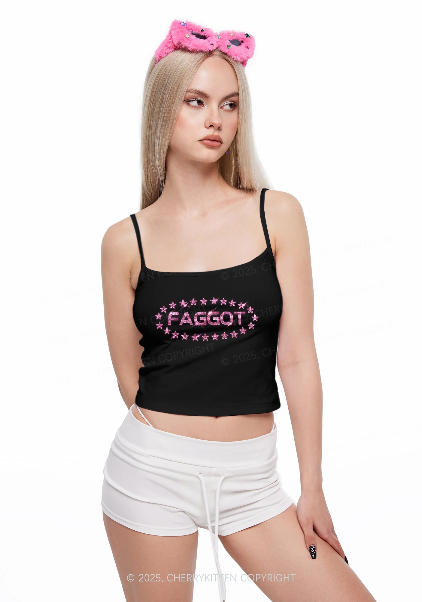 Rhinestone Pink Faggot Stars Pride Y2K Spaghetti Strap Cami Cherrykitten - Image 2
