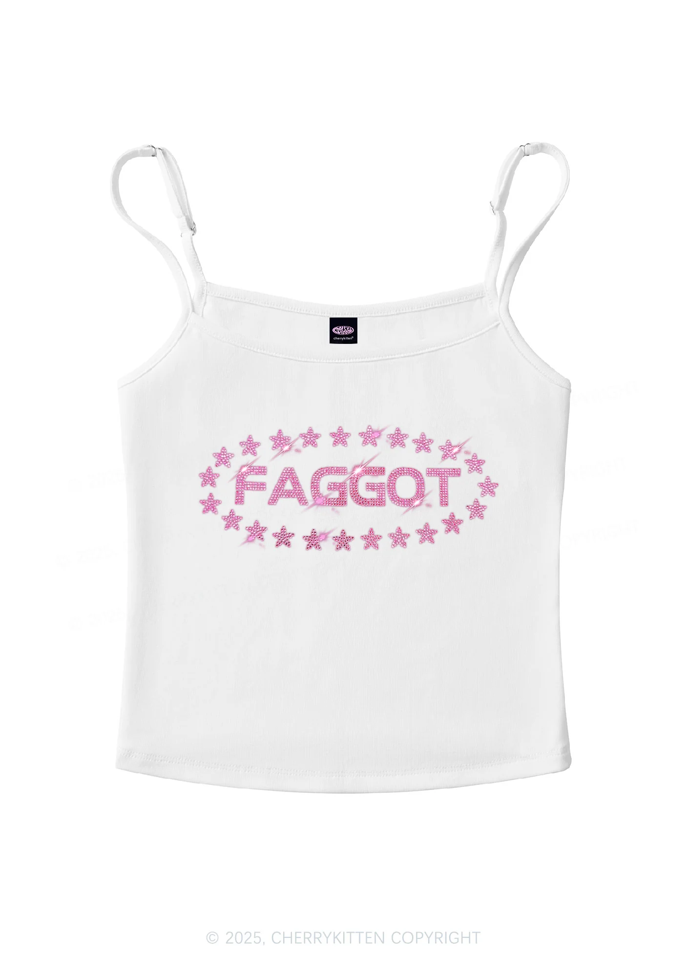 Rhinestone Pink Faggot Stars Pride Y2K Spaghetti Strap Cami Cherrykitten - Image 3
