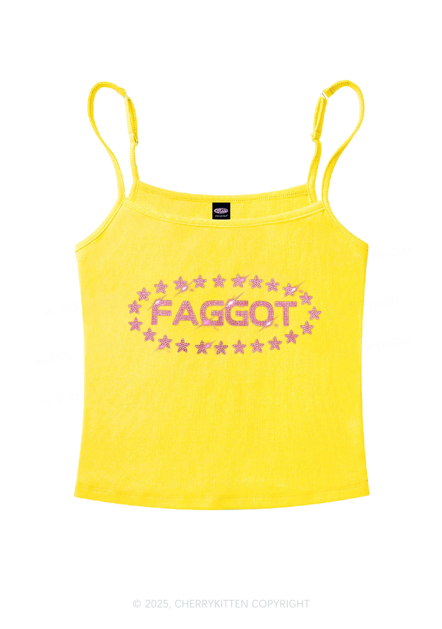 Rhinestone Pink Faggot Stars Pride Y2K Spaghetti Strap Cami Cherrykitten - Image 4